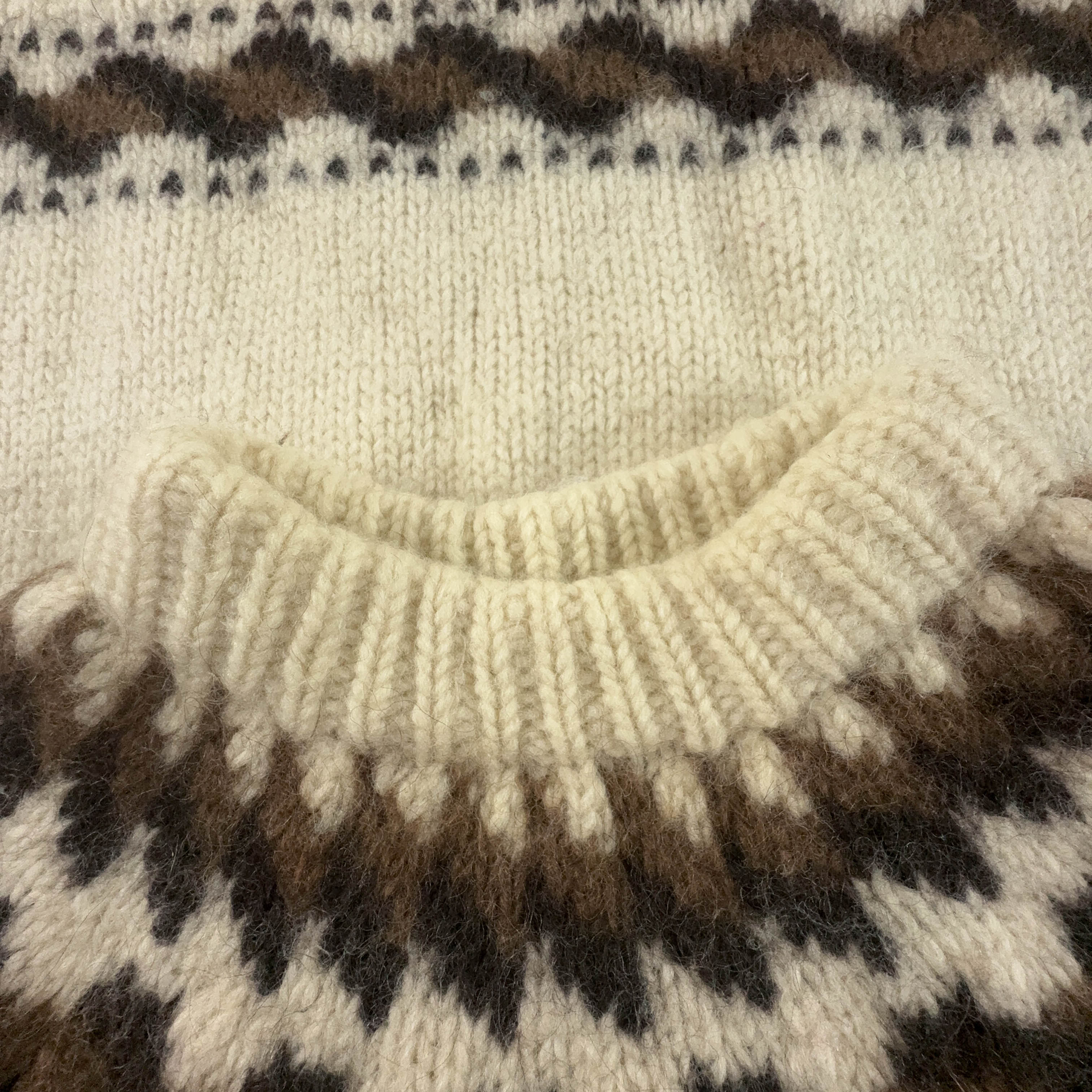 Maglione Vintage 100% lana crema e marrone girocollo anni 80 90 - Taglia XS uomo