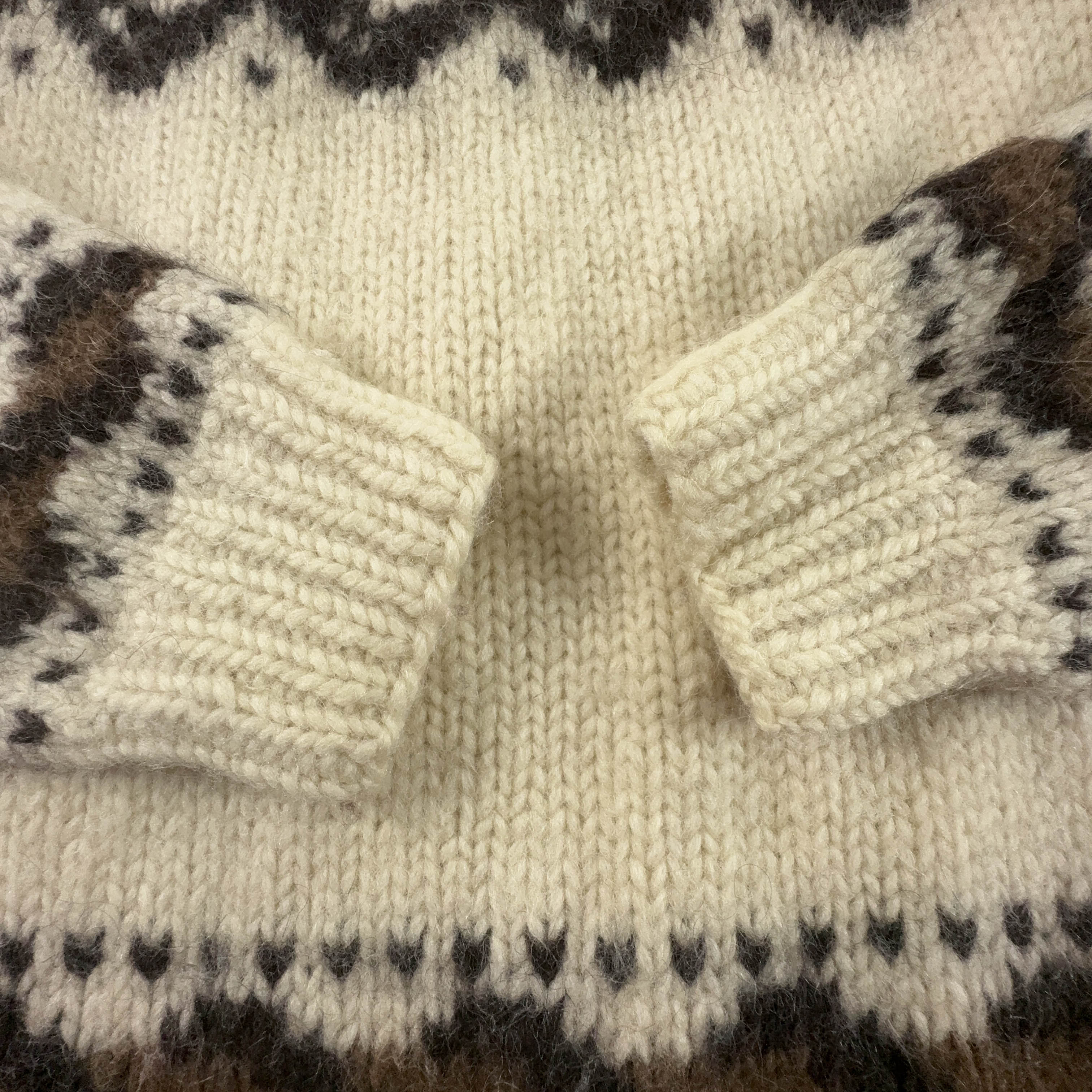 Maglione Vintage 100% lana crema e marrone girocollo anni 80 90 - Taglia XS uomo