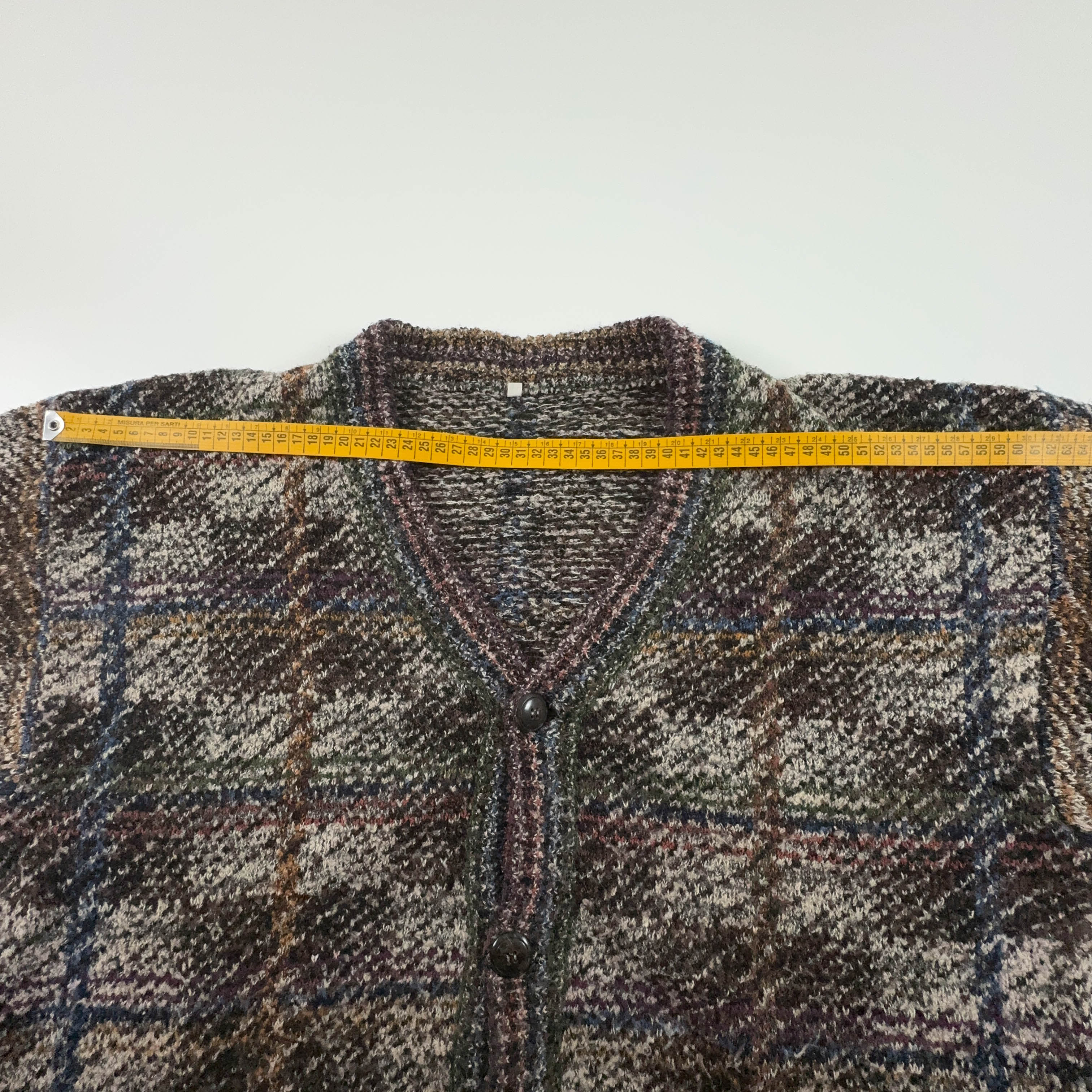 Cardigan Vintage marrone a fantasia geometrica lana e alpaca anni 80 90 - Taglia L/XL uomo