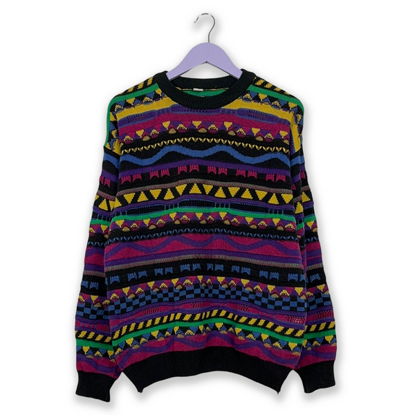 Vintage Crewneck Sweater Multicolor Pattern 70% Cotton - Size 48 50 M Men
