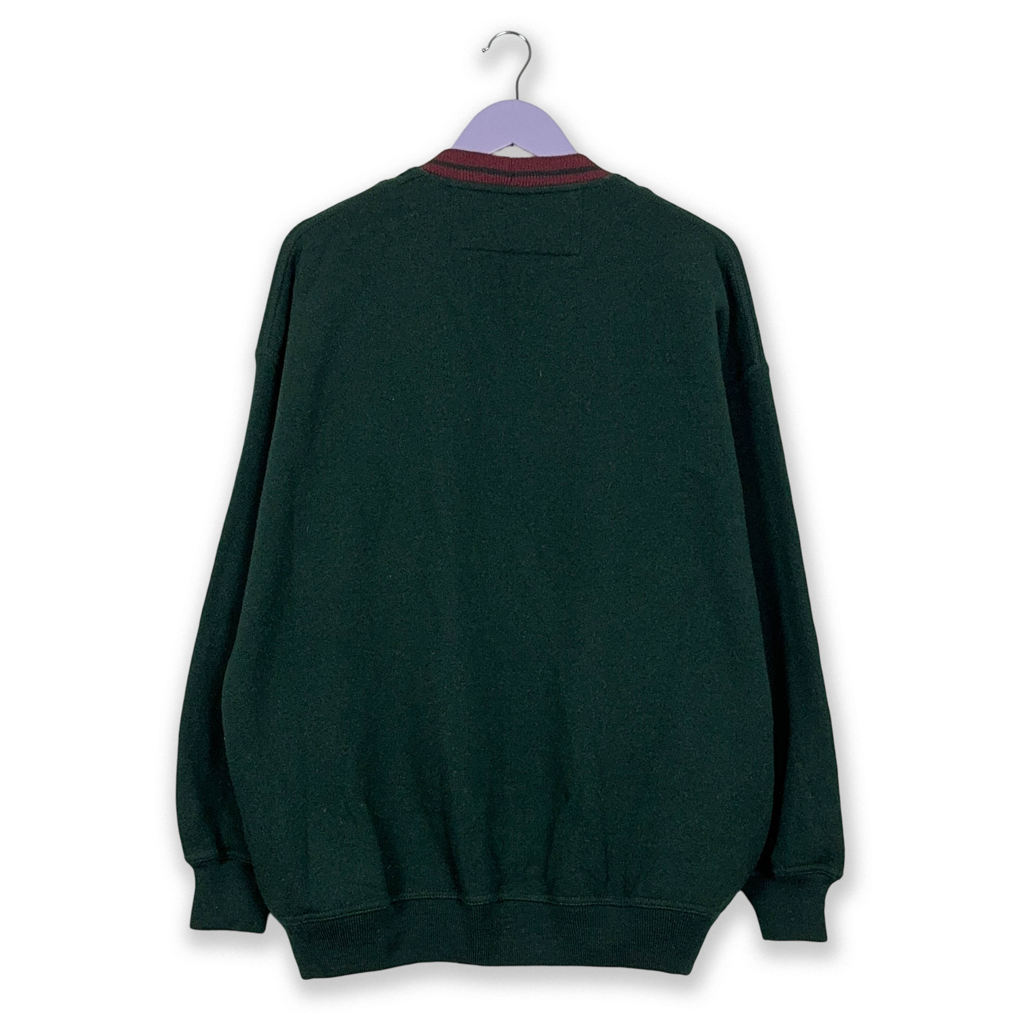 Green Vintage Cardigan 60% Wool Made in Italy with Buttons and Embroidery - Size XL/XXL Men