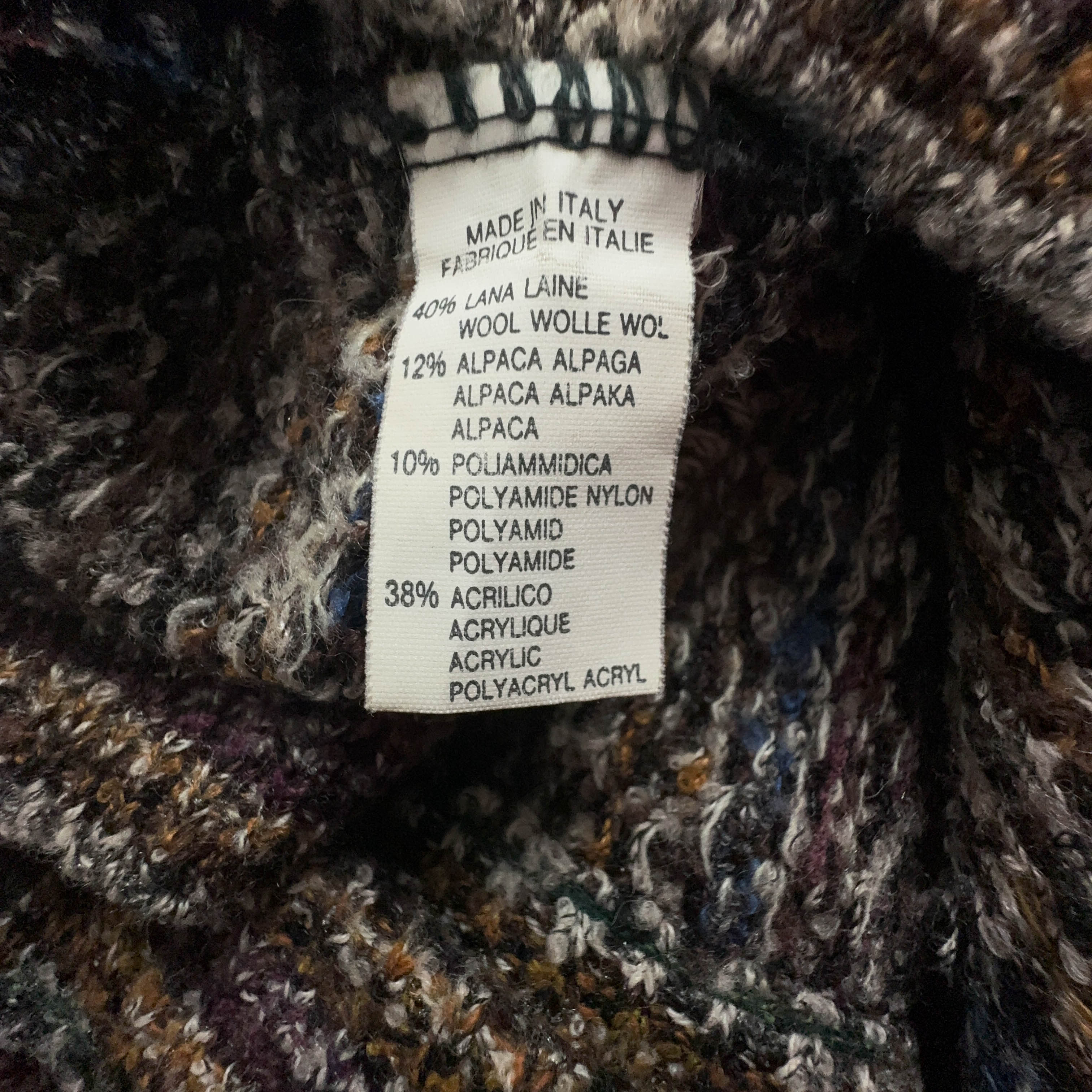 Cardigan Vintage marrone a fantasia geometrica lana e alpaca anni 80 90 - Taglia L/XL uomo