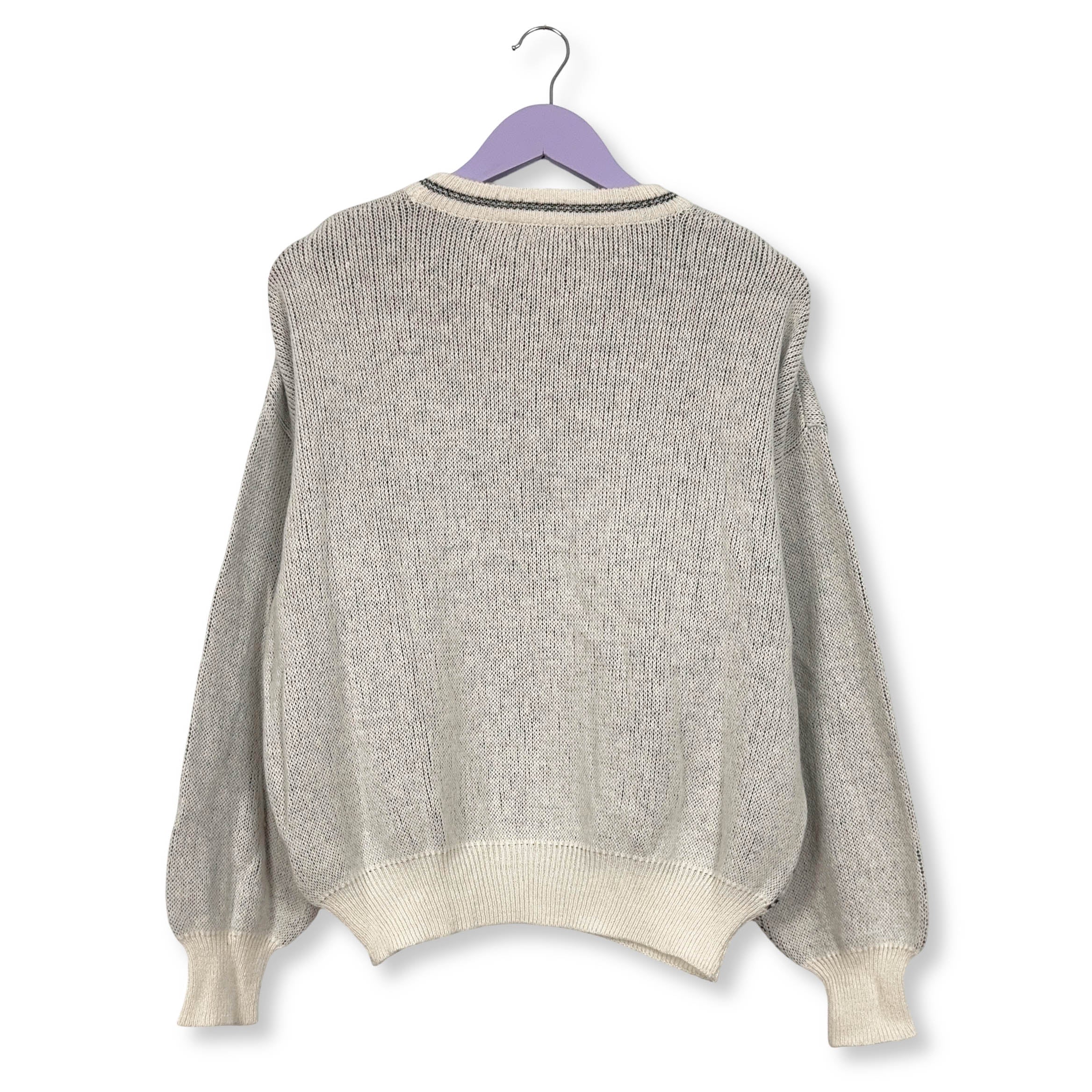 Maglione Vintage bianco e grigio girocollo con disegno anni 80 90 - Taglia M uomo