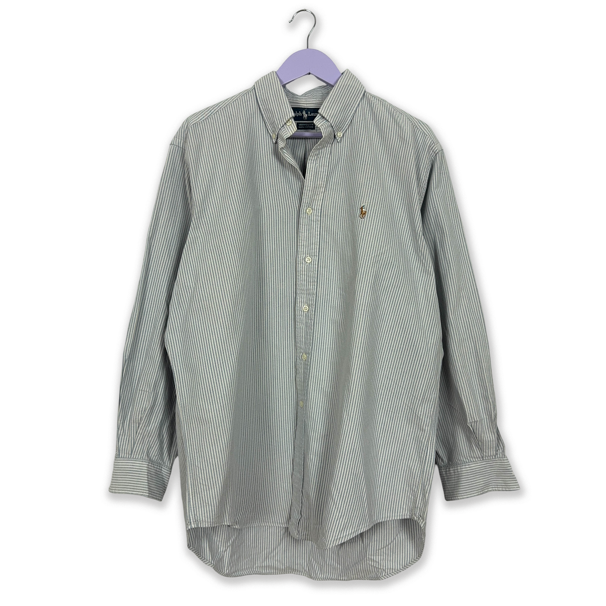 Camicia Ralph Lauren a righe azzurra e bianca yarmouth - Taglia 16 34 uomo