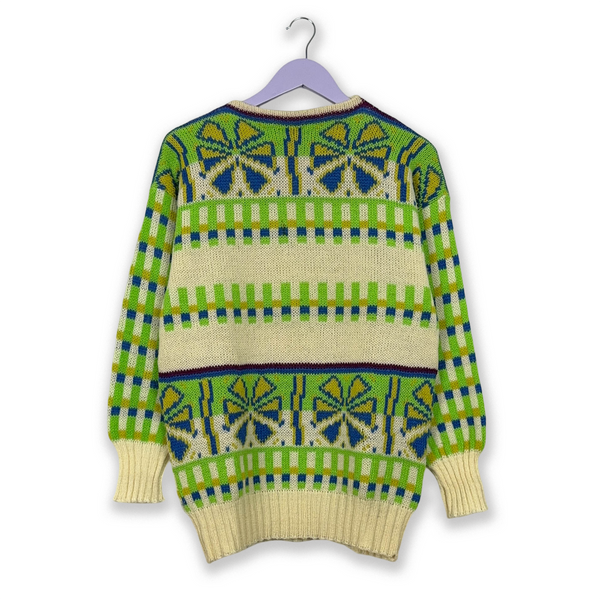 Stefanel Vintage Sweater 80% wool and mohair with green and beige pattern and crew neck - Size M men
