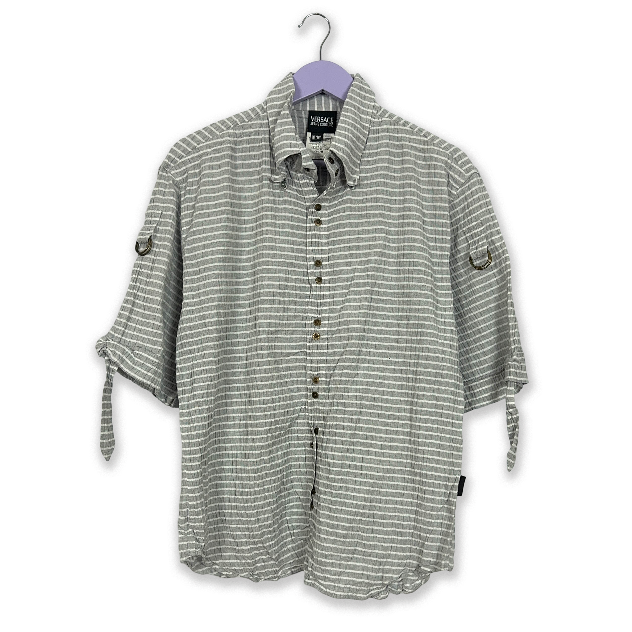 Camicia Gianni Versace a righe grigia e bianca - Taglia XL uomo