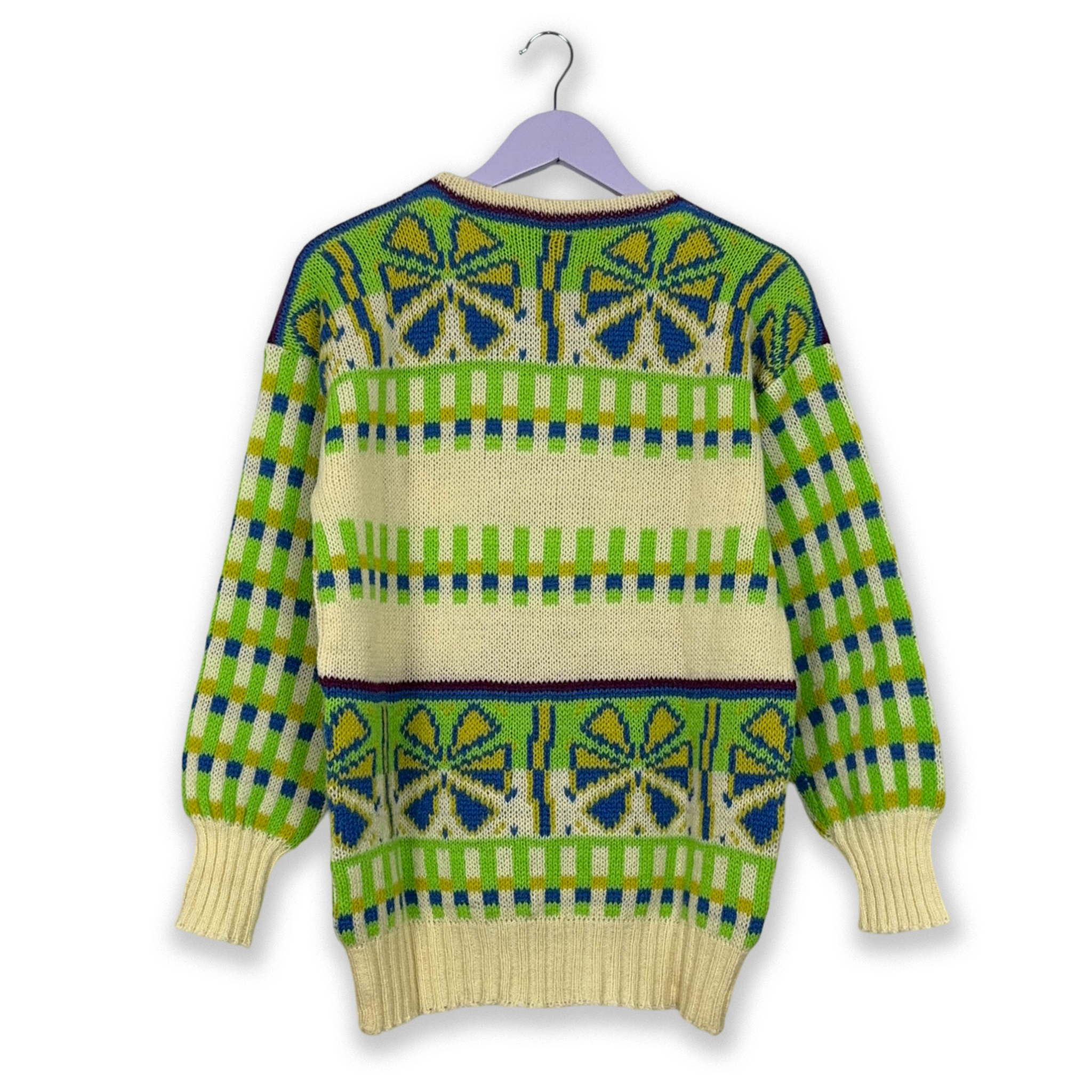 Maglione Vintage Stefanel 80% lana e mohair a fantasia verde e beige a girocollo - Taglia M uomo