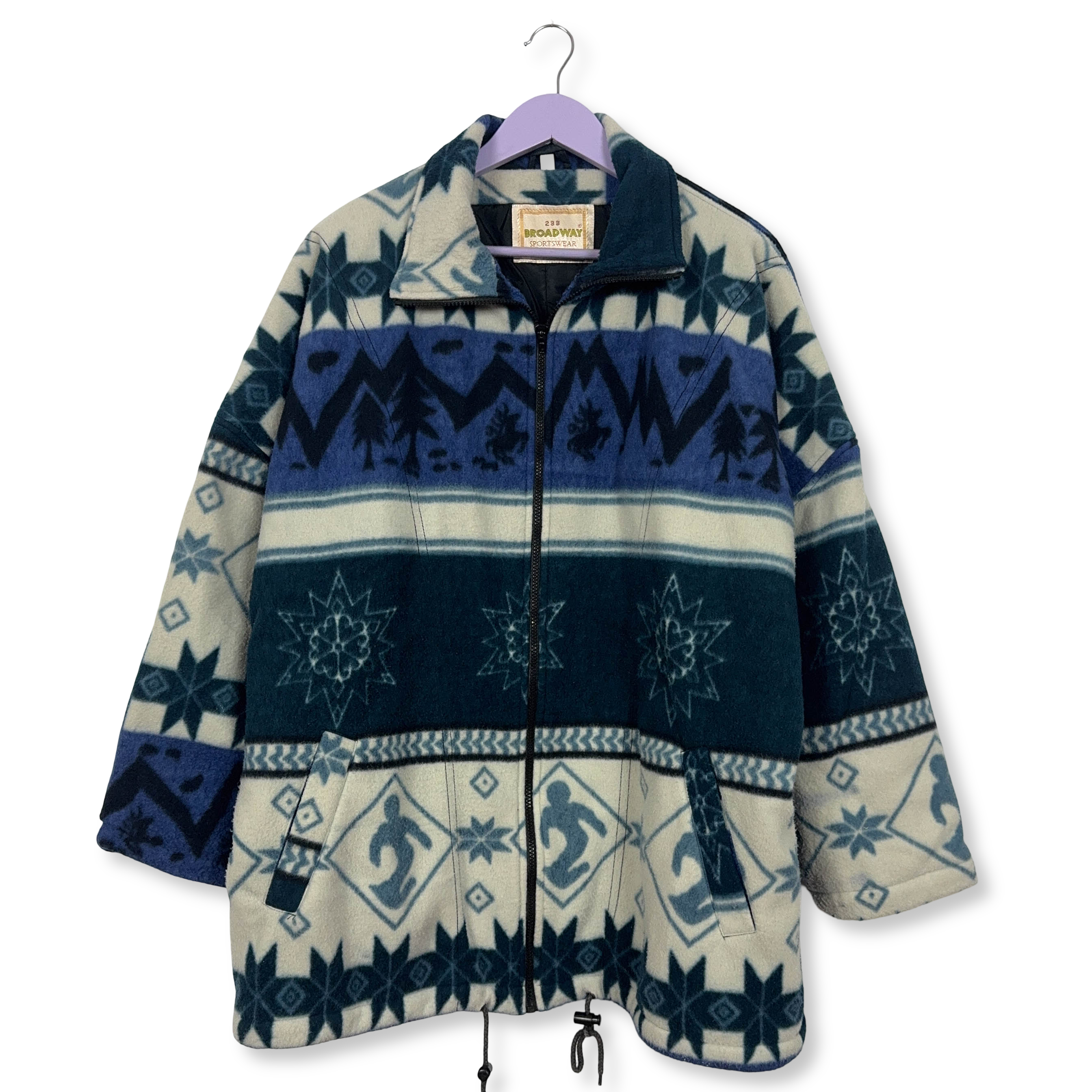 Pile Vintage blu e bianco foderato geometrico astratto anni 80 90 - Taglia XL uomo