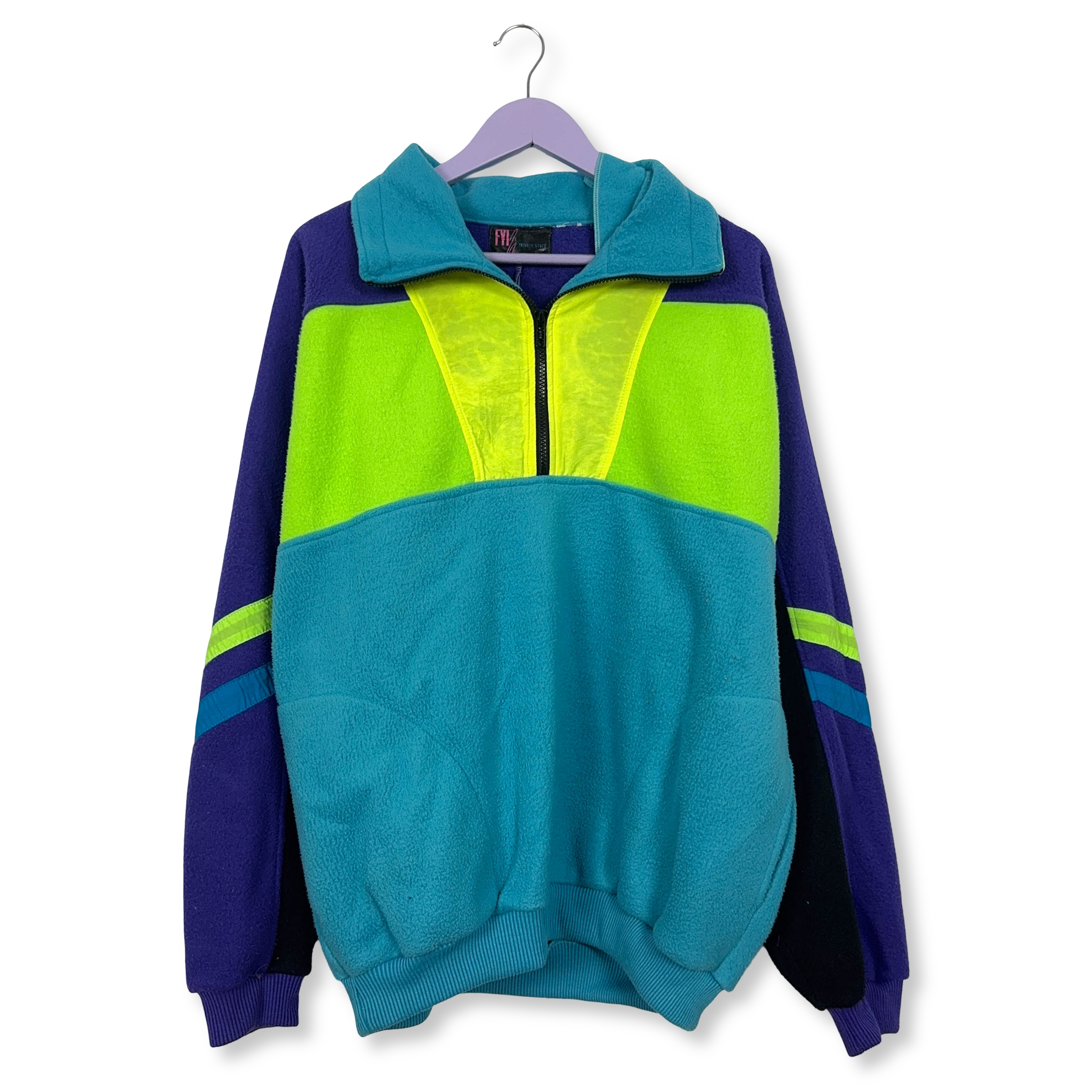 Pile Vintage multicolore quarter zip anni 80 90 - Taglia XL uomo