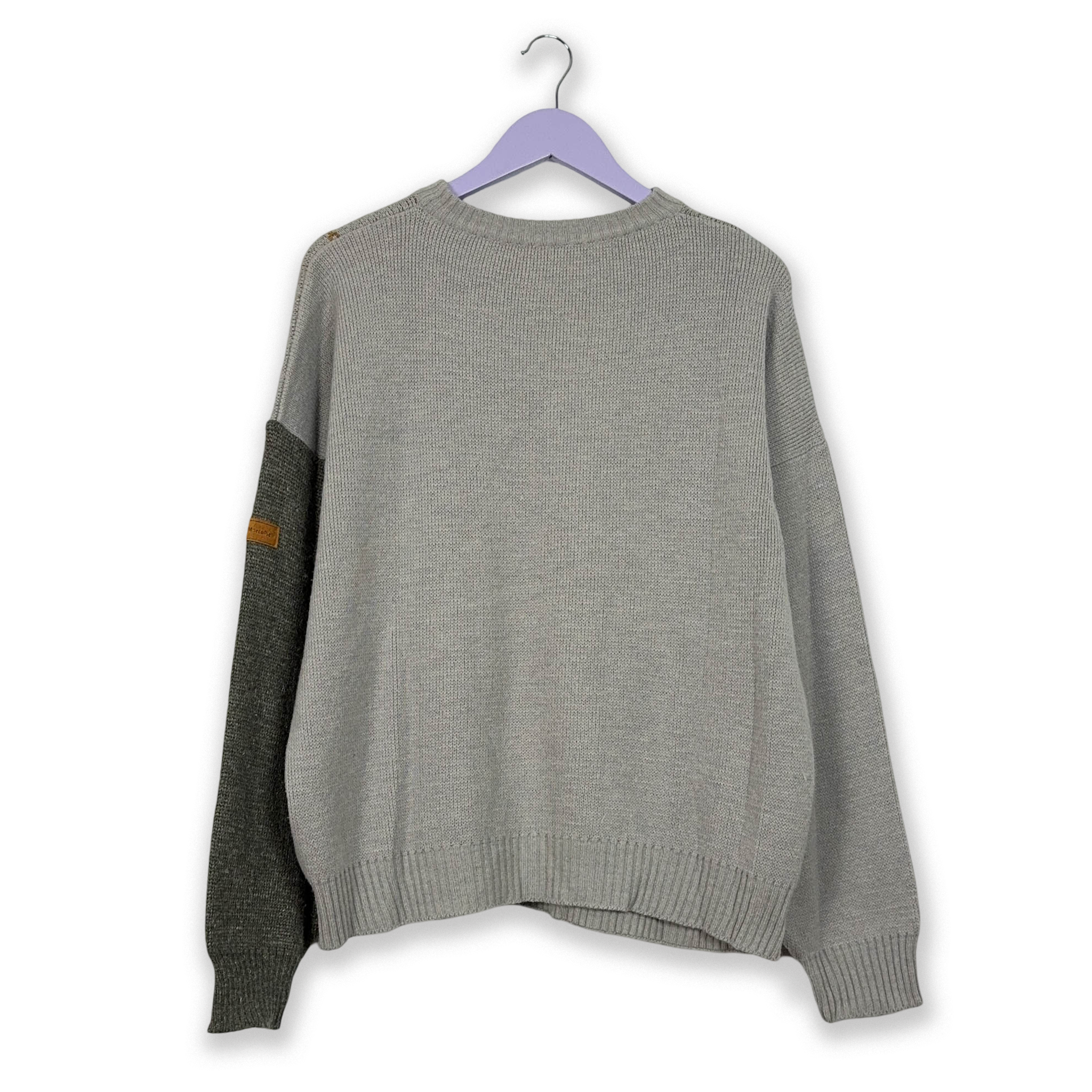 Maglione Vintage misto lana a girocollo grigio con disegno - Taglia 52 uomo