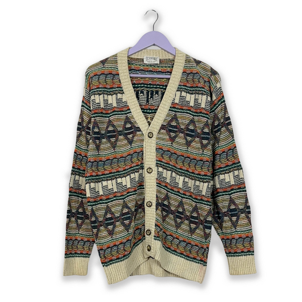 Vintage Cardigan Made in Italy 70% cotton with multicolored pattern - Size 50 men