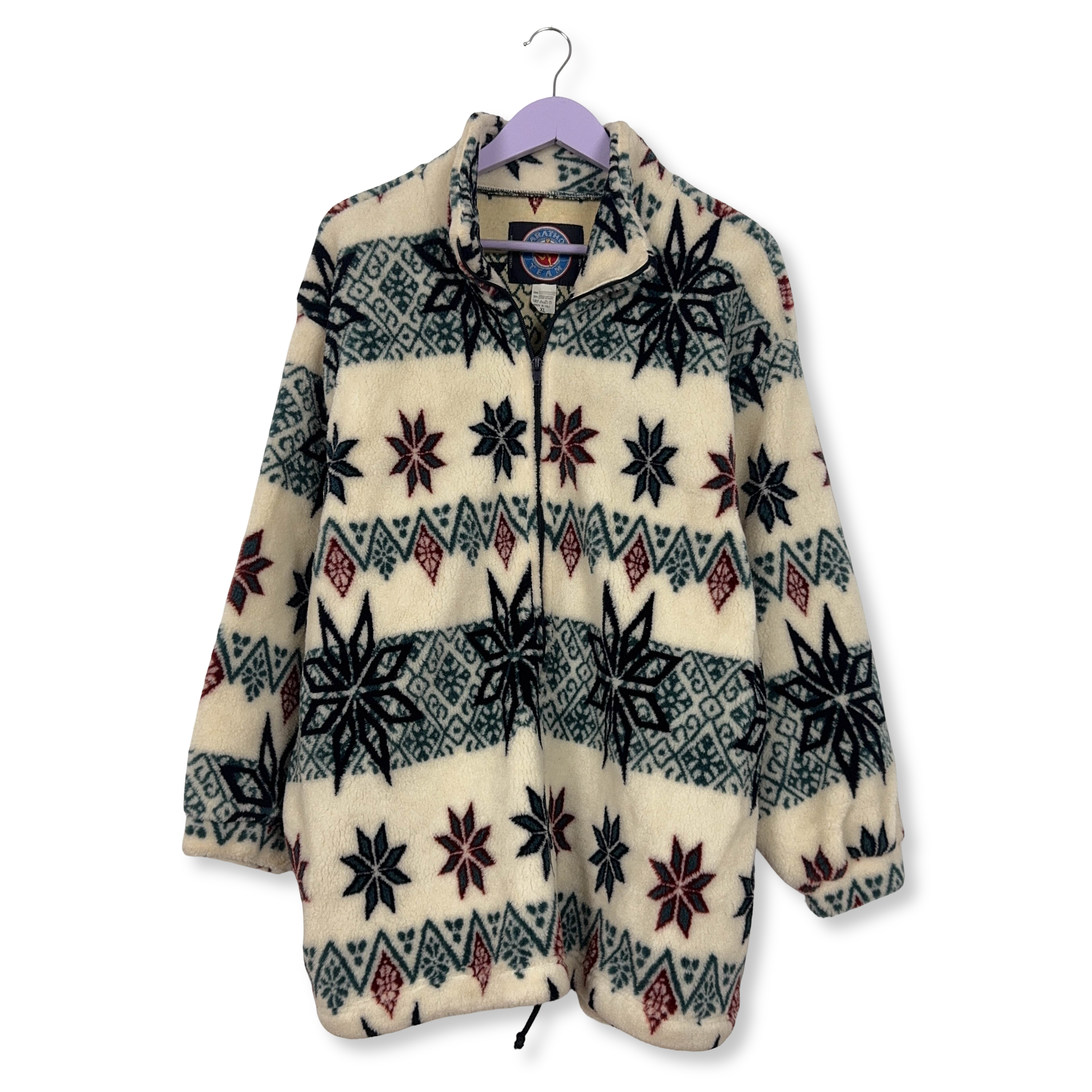 Pile Vintage bianco e verde geometrico anni 80 90 - Taglia L/XL uomo