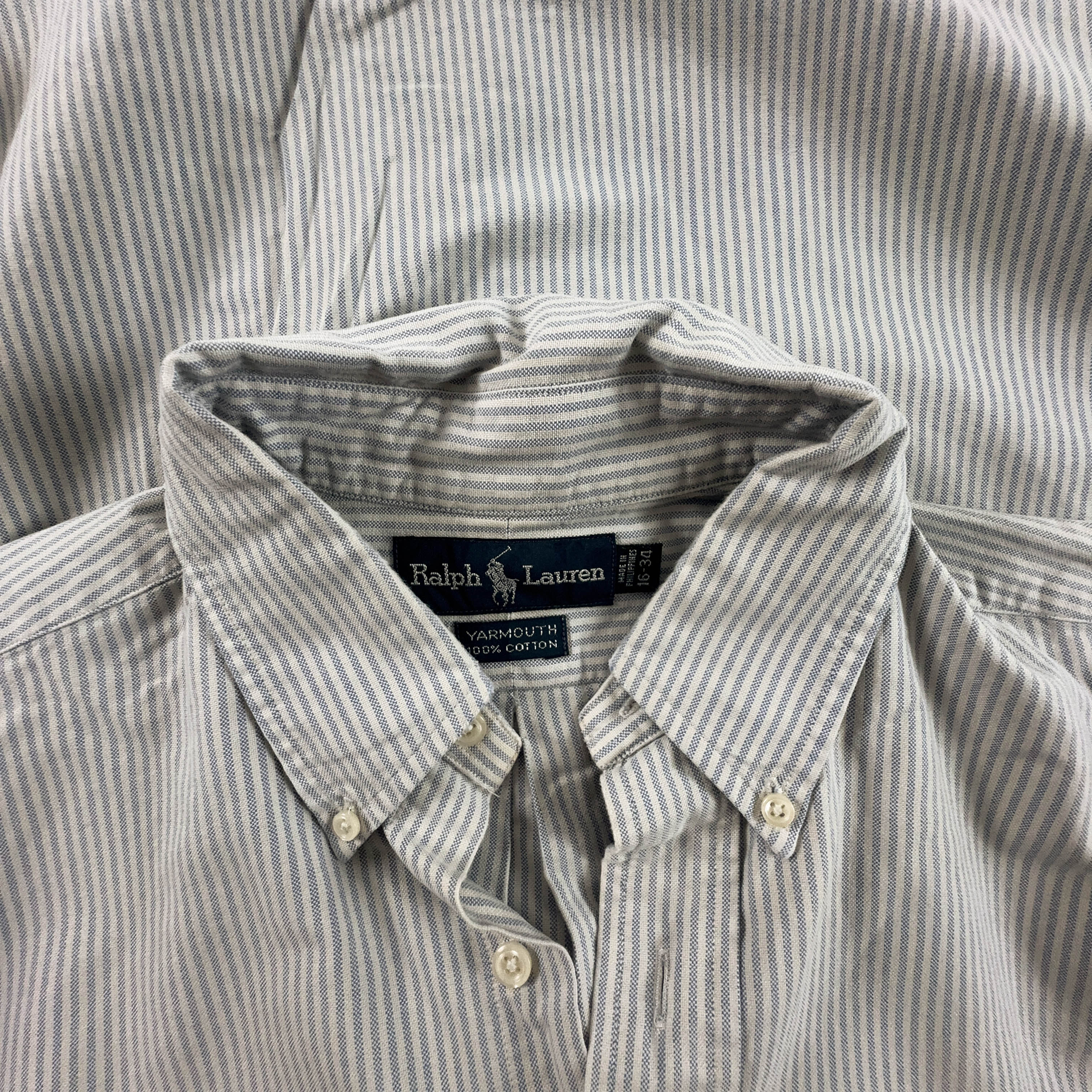 Camicia Ralph Lauren a righe azzurra e bianca yarmouth - Taglia 16 34 uomo
