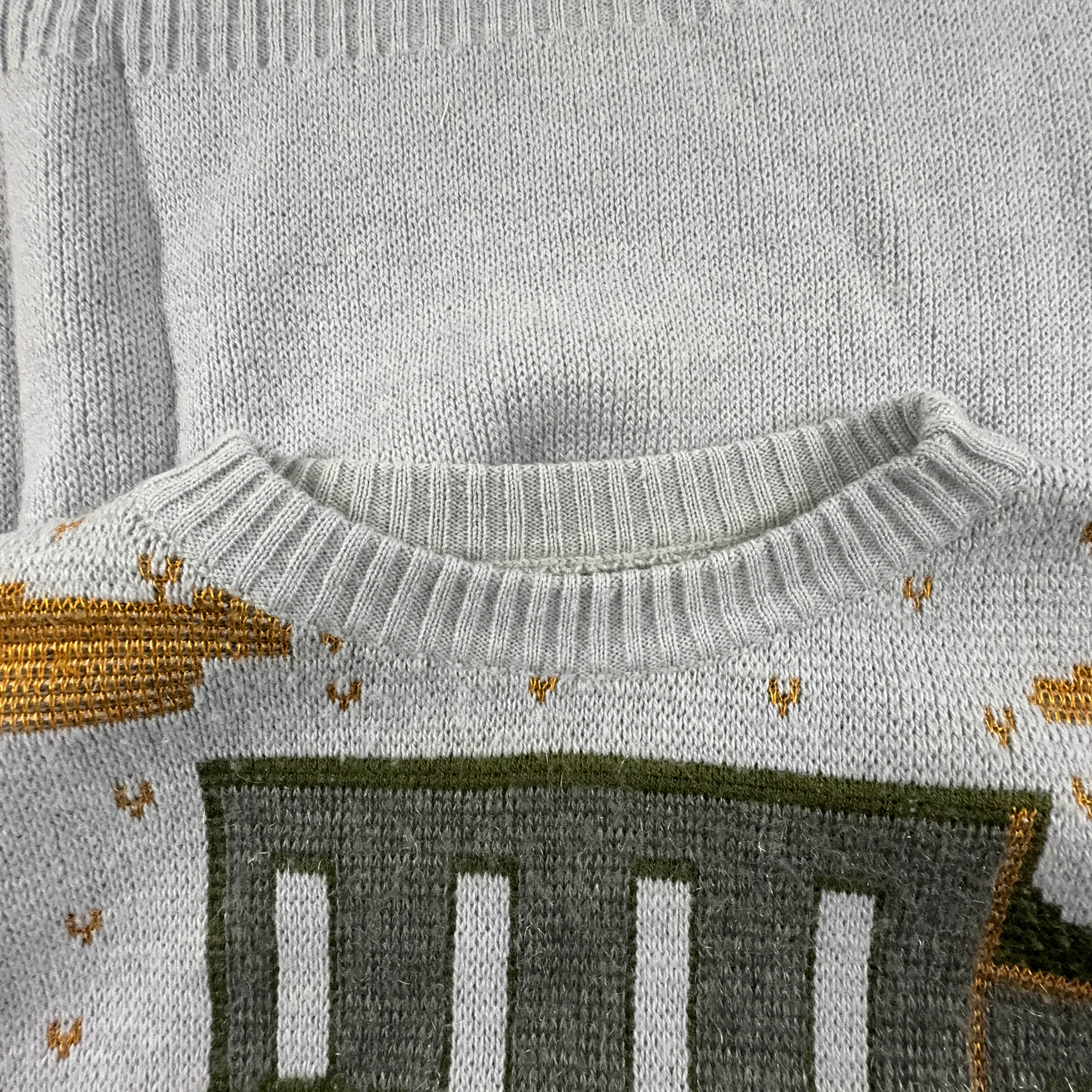 Maglione Vintage misto lana a girocollo grigio con disegno - Taglia 52 uomo