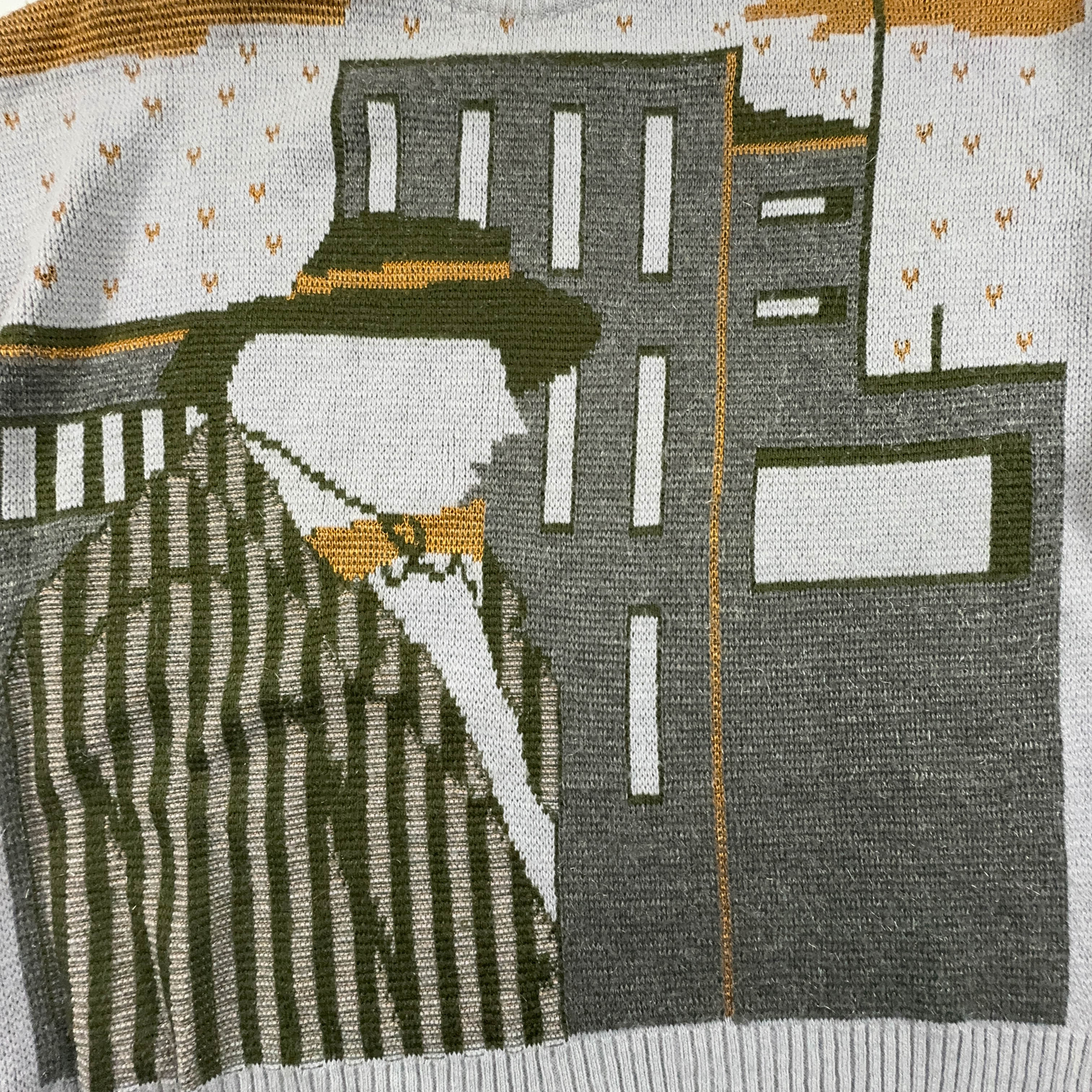 Maglione Vintage misto lana a girocollo grigio con disegno - Taglia 52 uomo