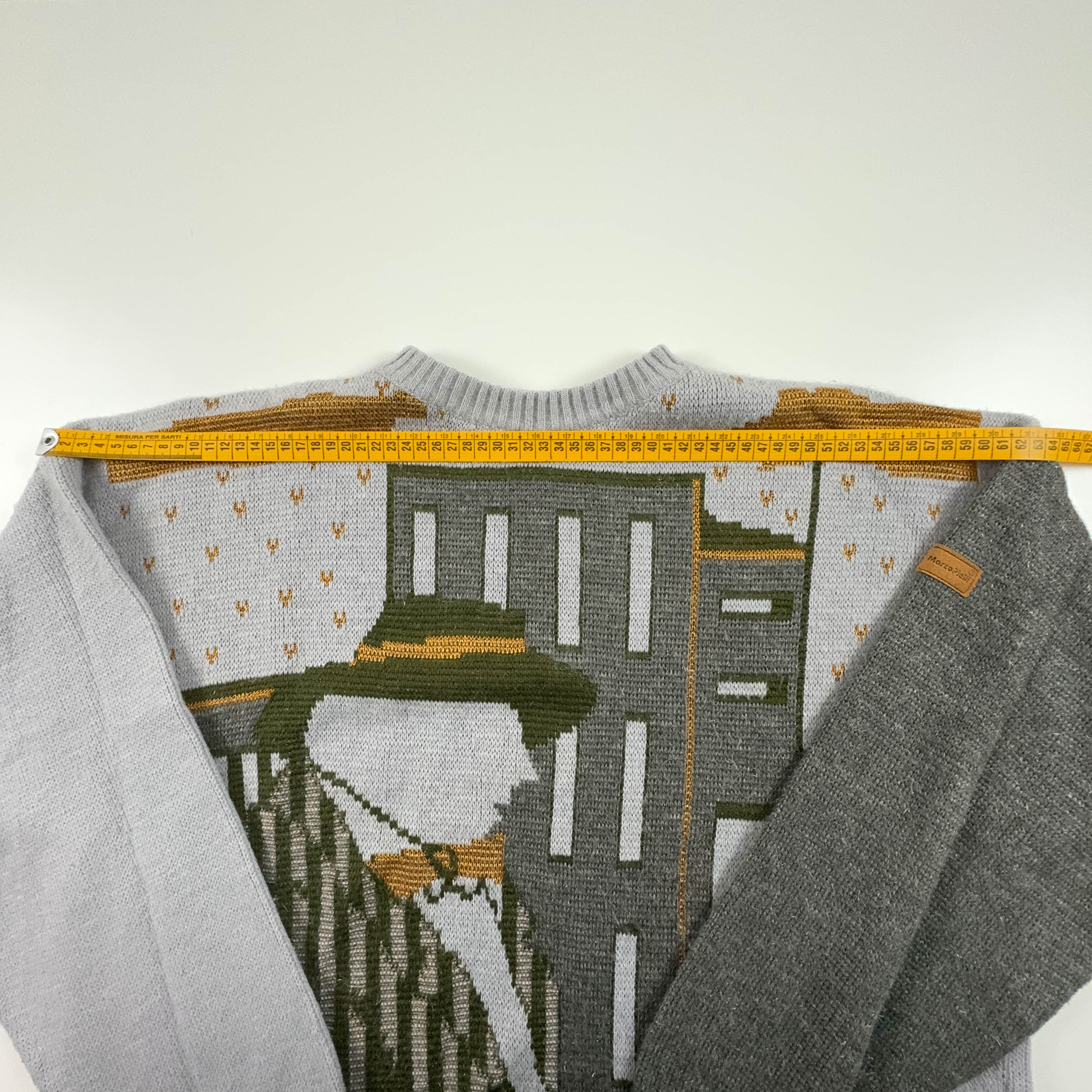 Maglione Vintage misto lana a girocollo grigio con disegno - Taglia 52 uomo