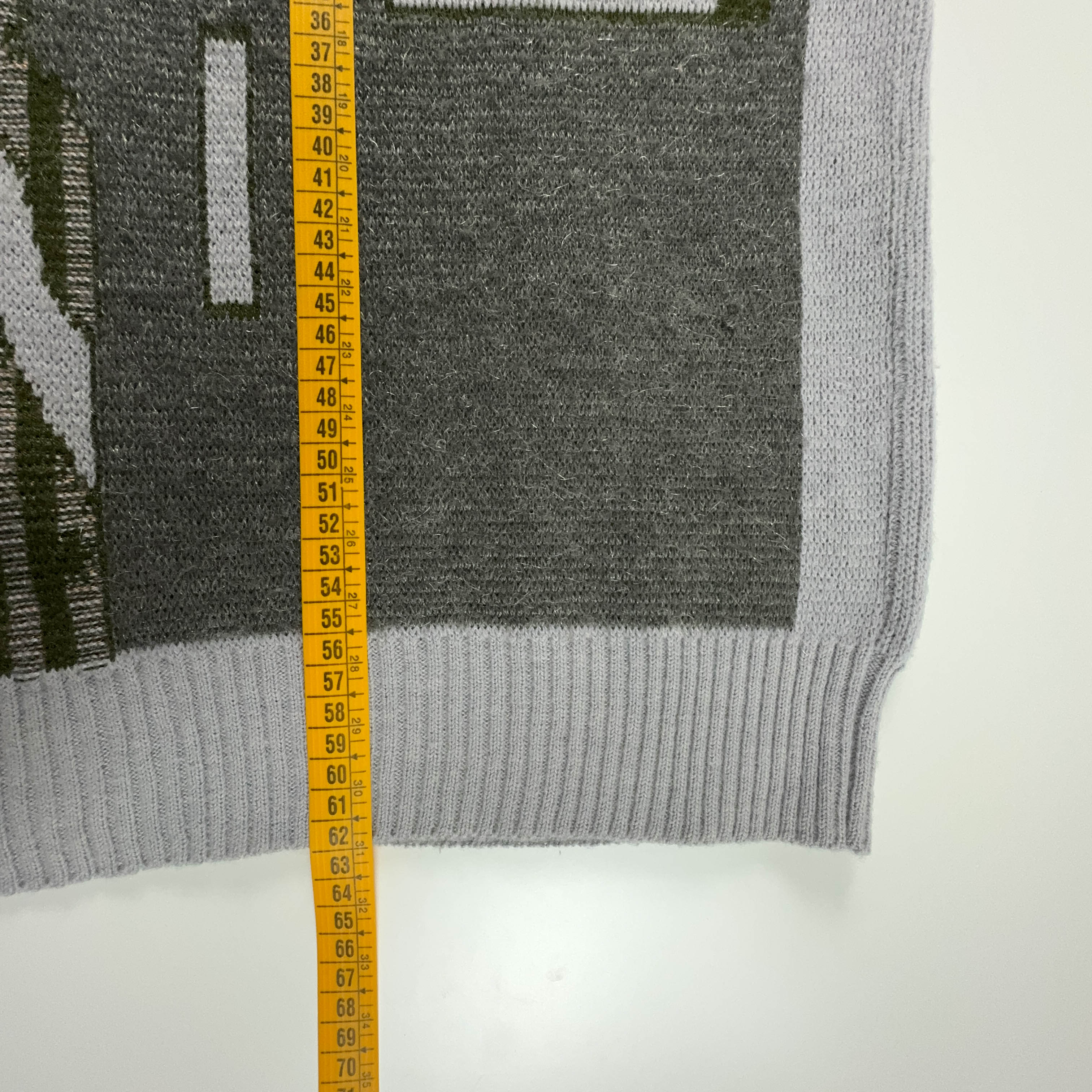 Maglione Vintage misto lana a girocollo grigio con disegno - Taglia 52 uomo