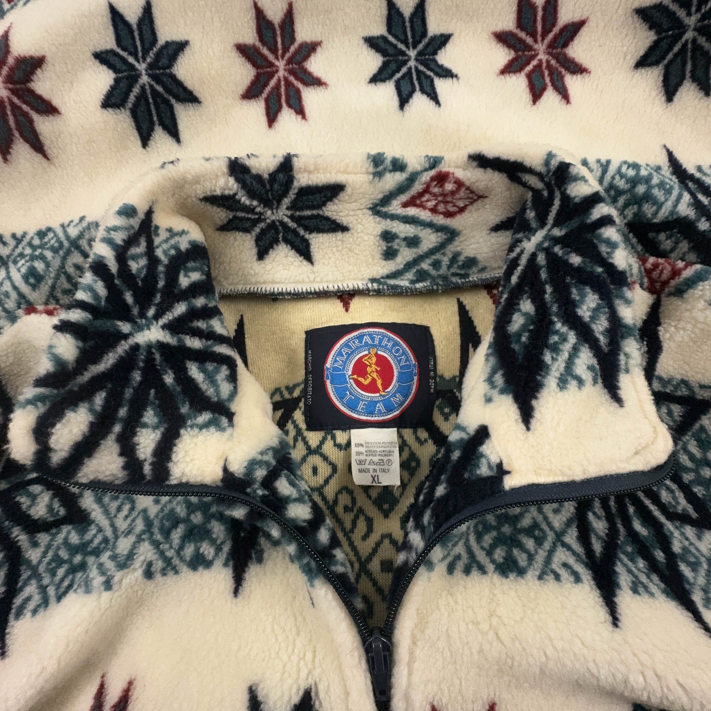 Pile Vintage bianco e verde geometrico anni 80 90 - Taglia L/XL uomo