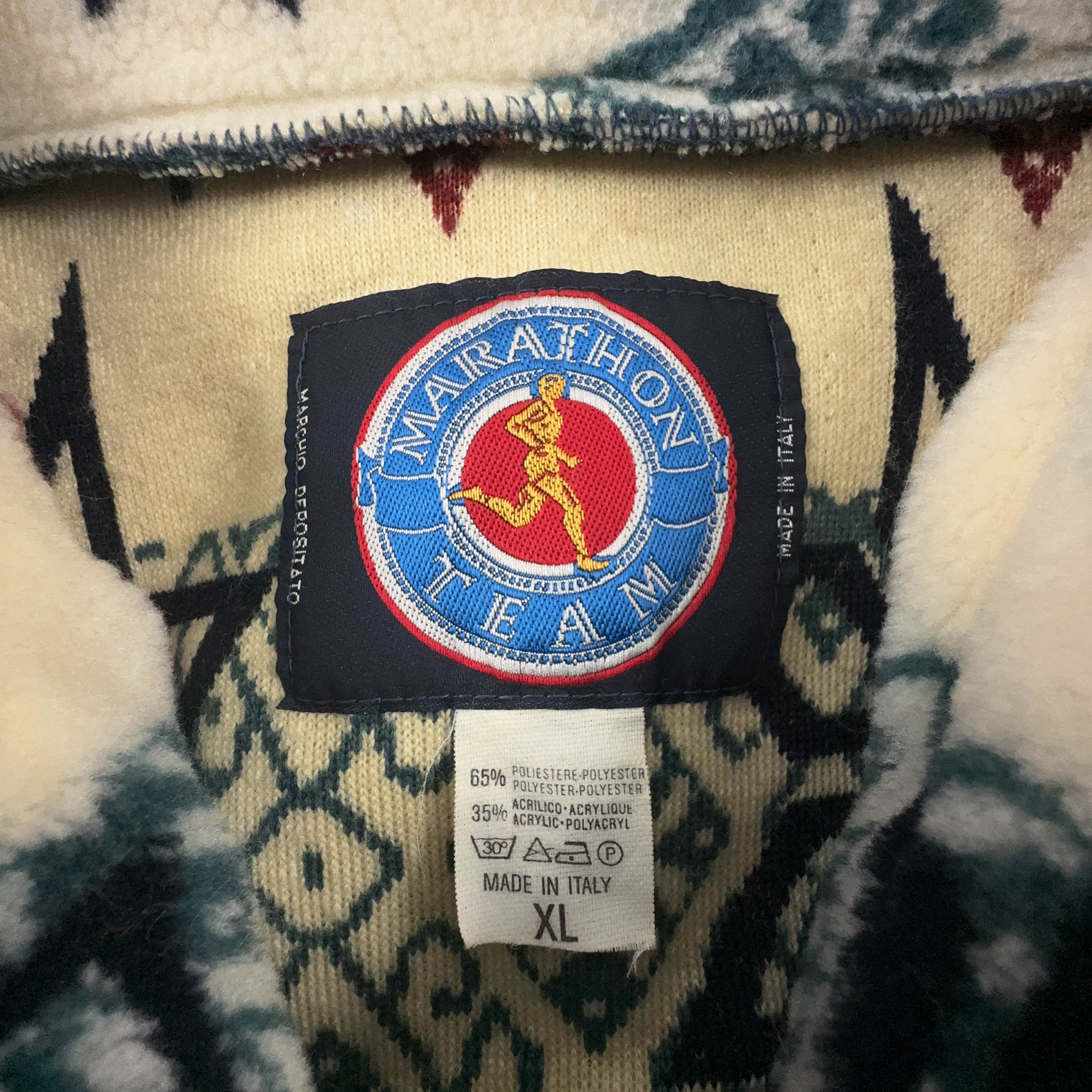 Pile Vintage bianco e verde geometrico anni 80 90 - Taglia L/XL uomo