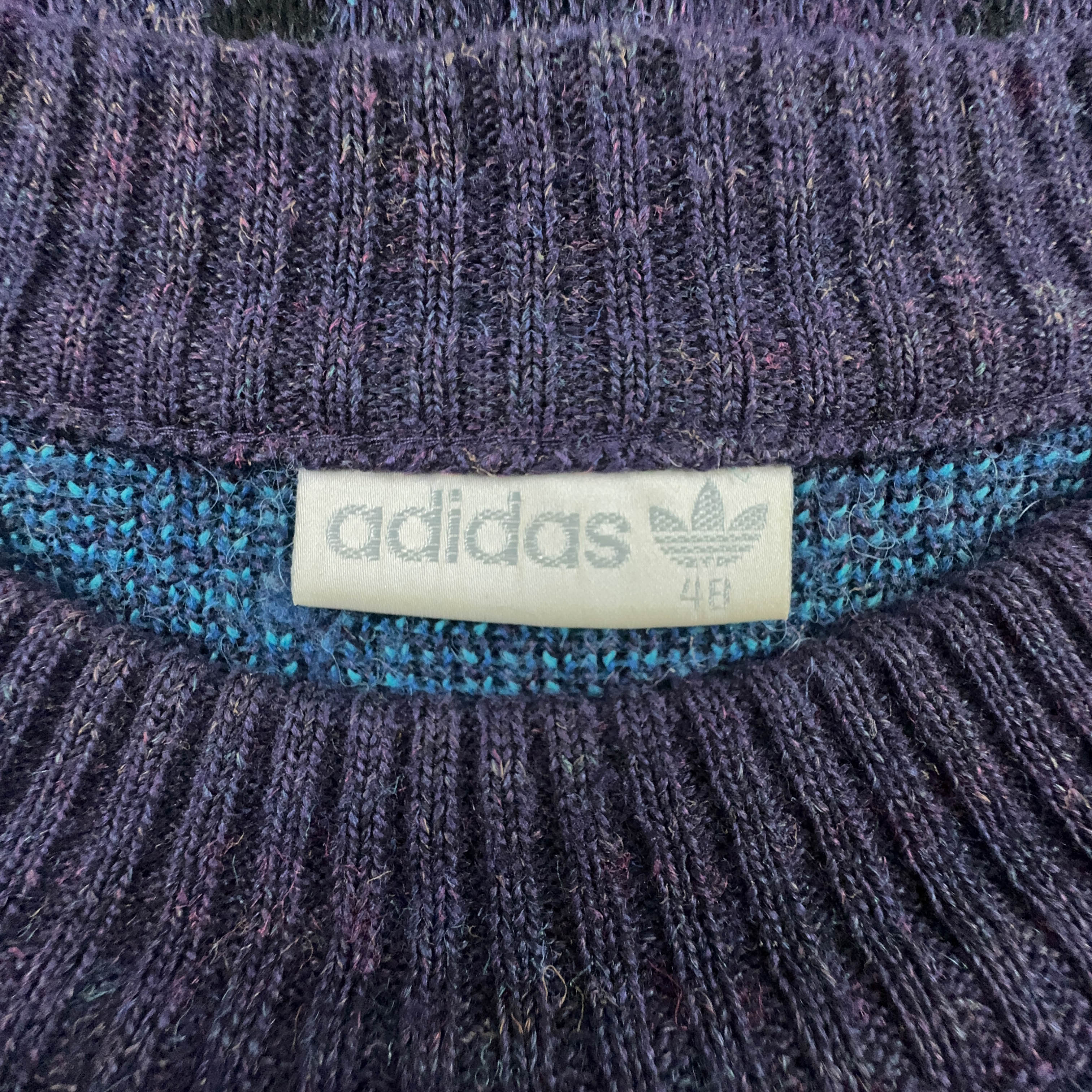 Maglione Adidas Vintage viola 40% lana a fantasia geometrica a girocollo - Taglia 48 uomo