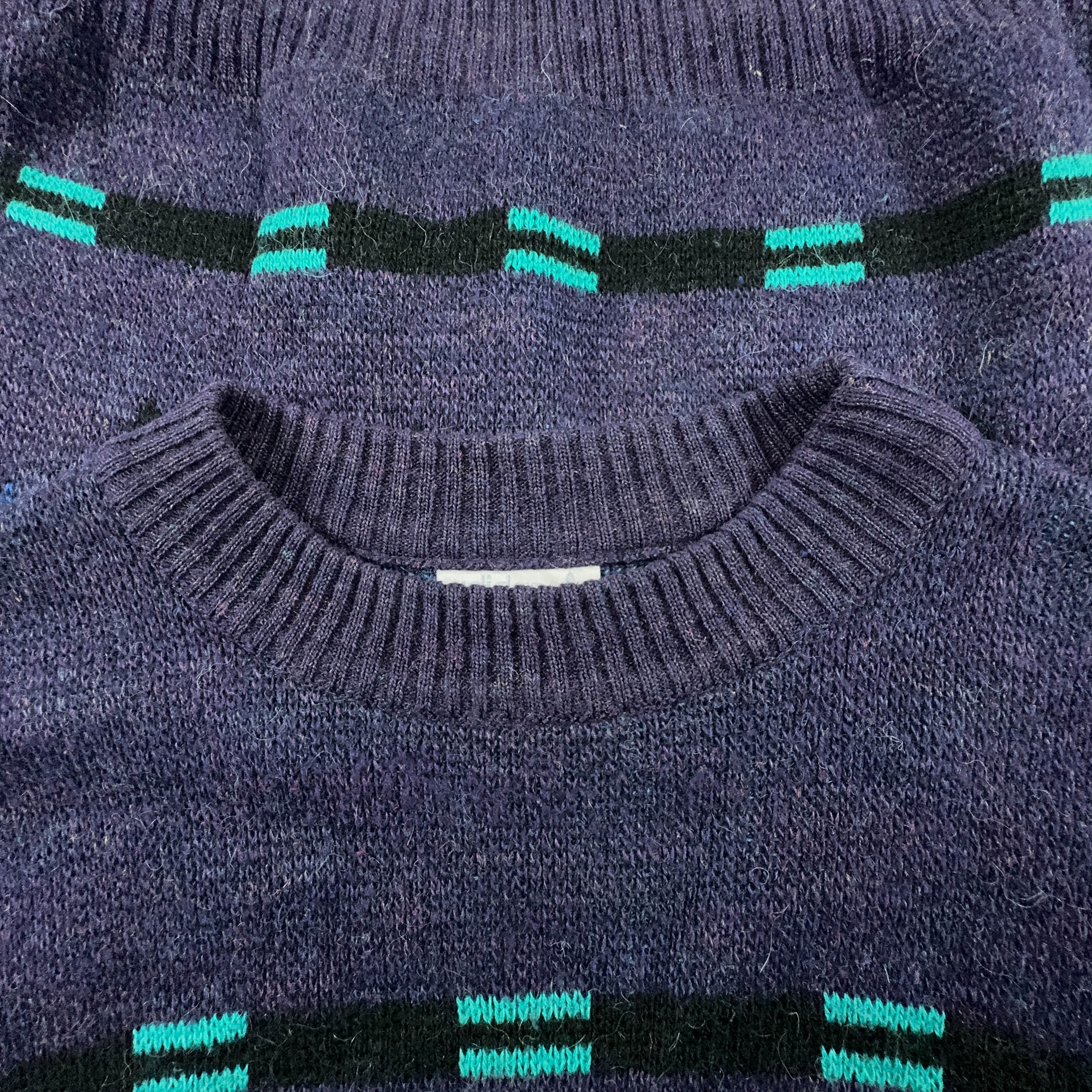 Maglione Adidas Vintage viola 40% lana a fantasia geometrica a girocollo - Taglia 48 uomo