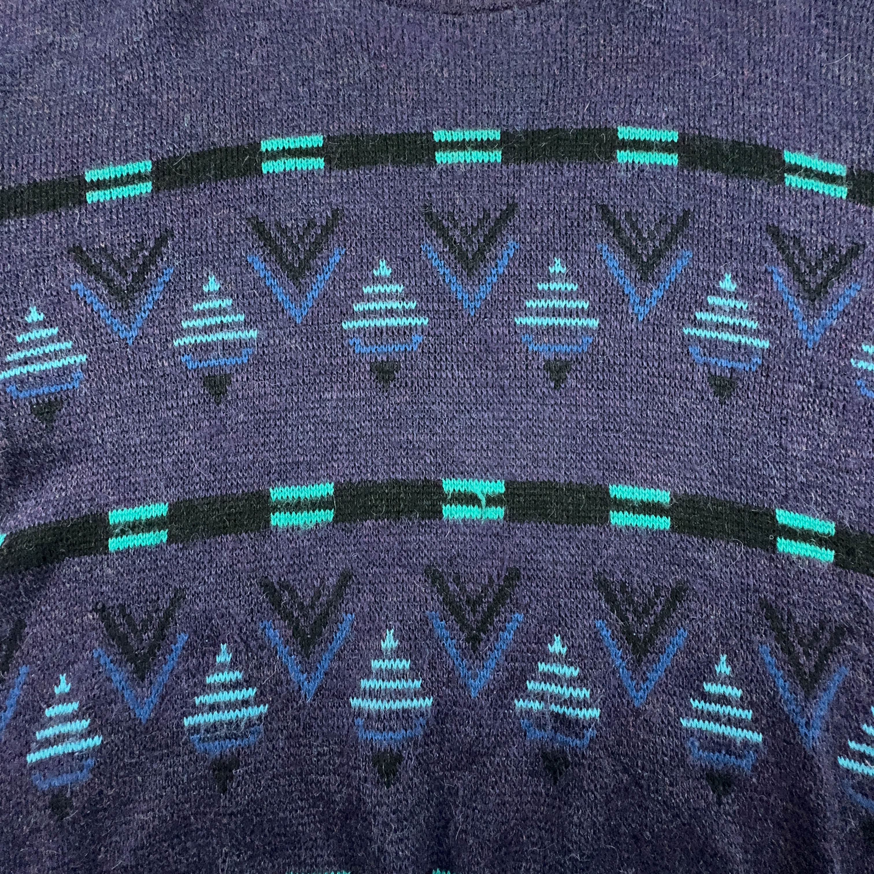 Maglione Adidas Vintage viola 40% lana a fantasia geometrica a girocollo - Taglia 48 uomo