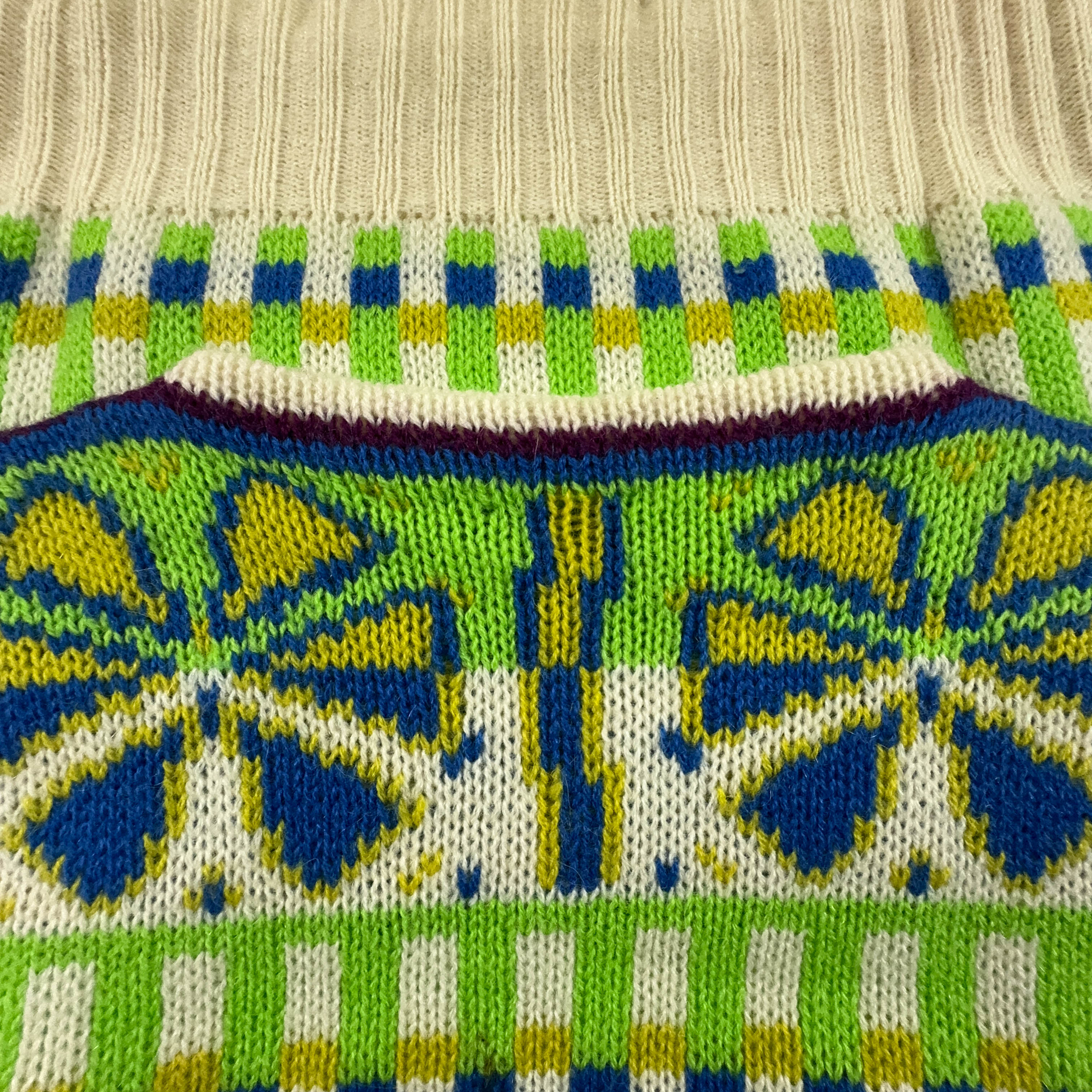 Maglione Vintage Stefanel 80% lana e mohair a fantasia verde e beige a girocollo - Taglia M uomo