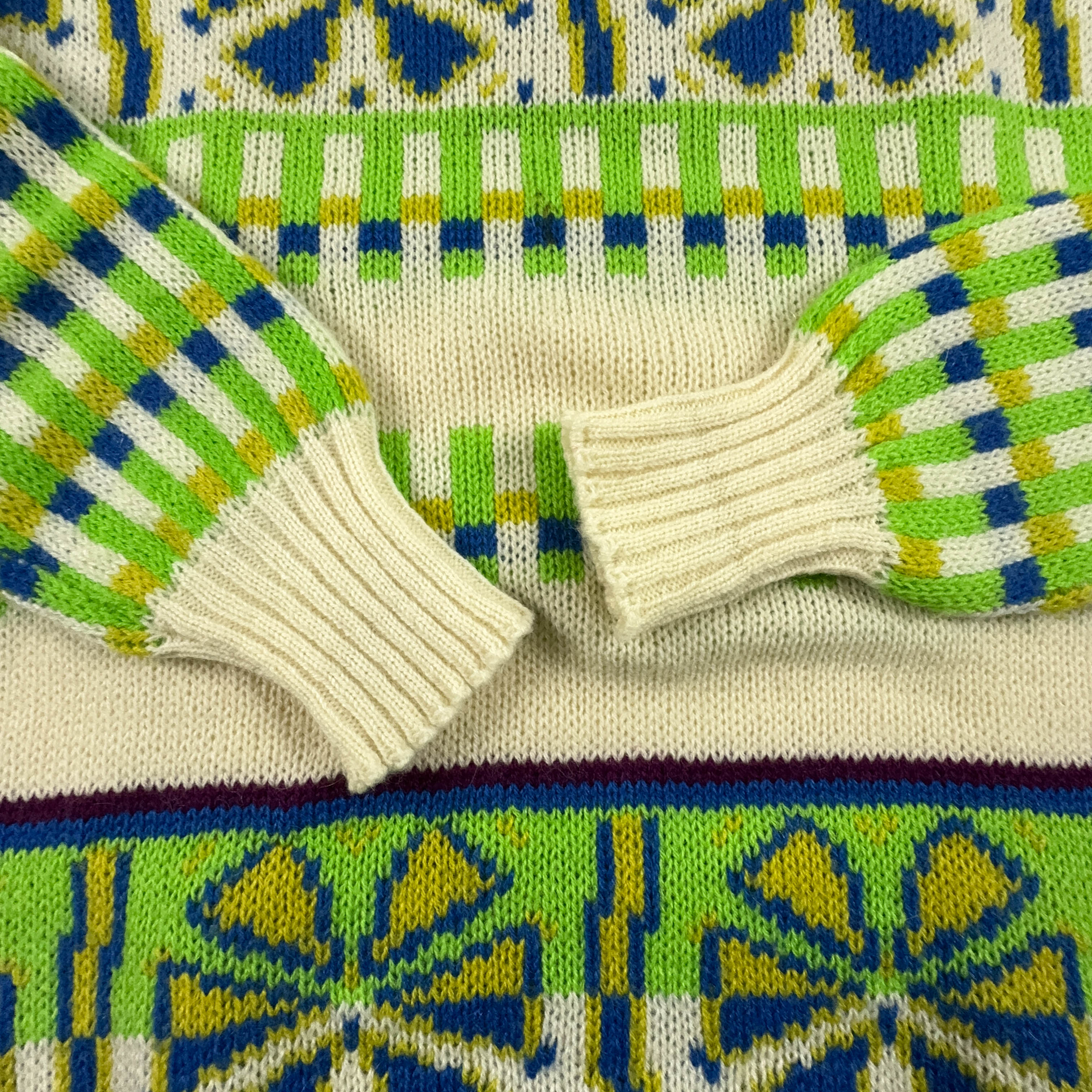 Maglione Vintage Stefanel 80% lana e mohair a fantasia verde e beige a girocollo - Taglia M uomo