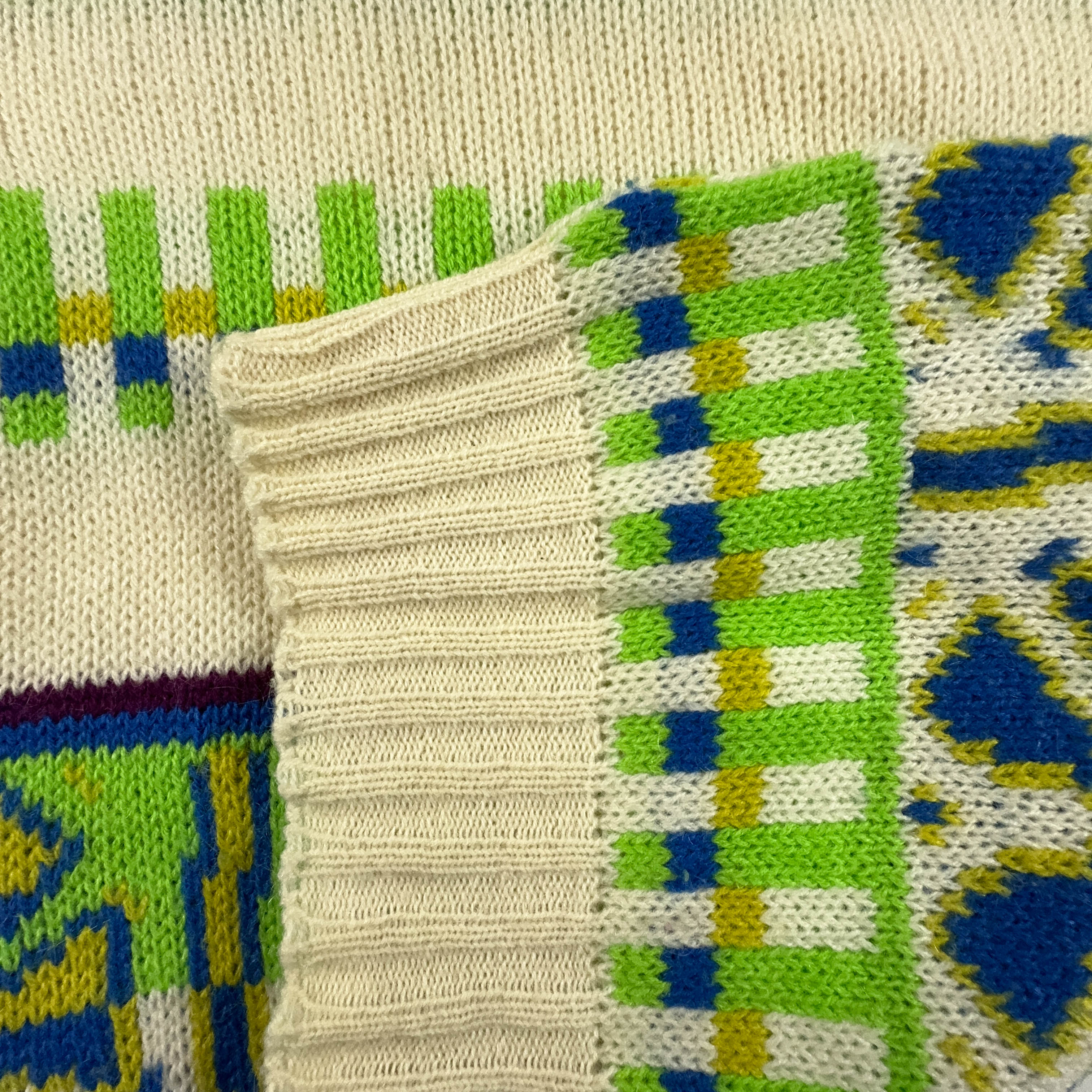 Maglione Vintage Stefanel 80% lana e mohair a fantasia verde e beige a girocollo - Taglia M uomo