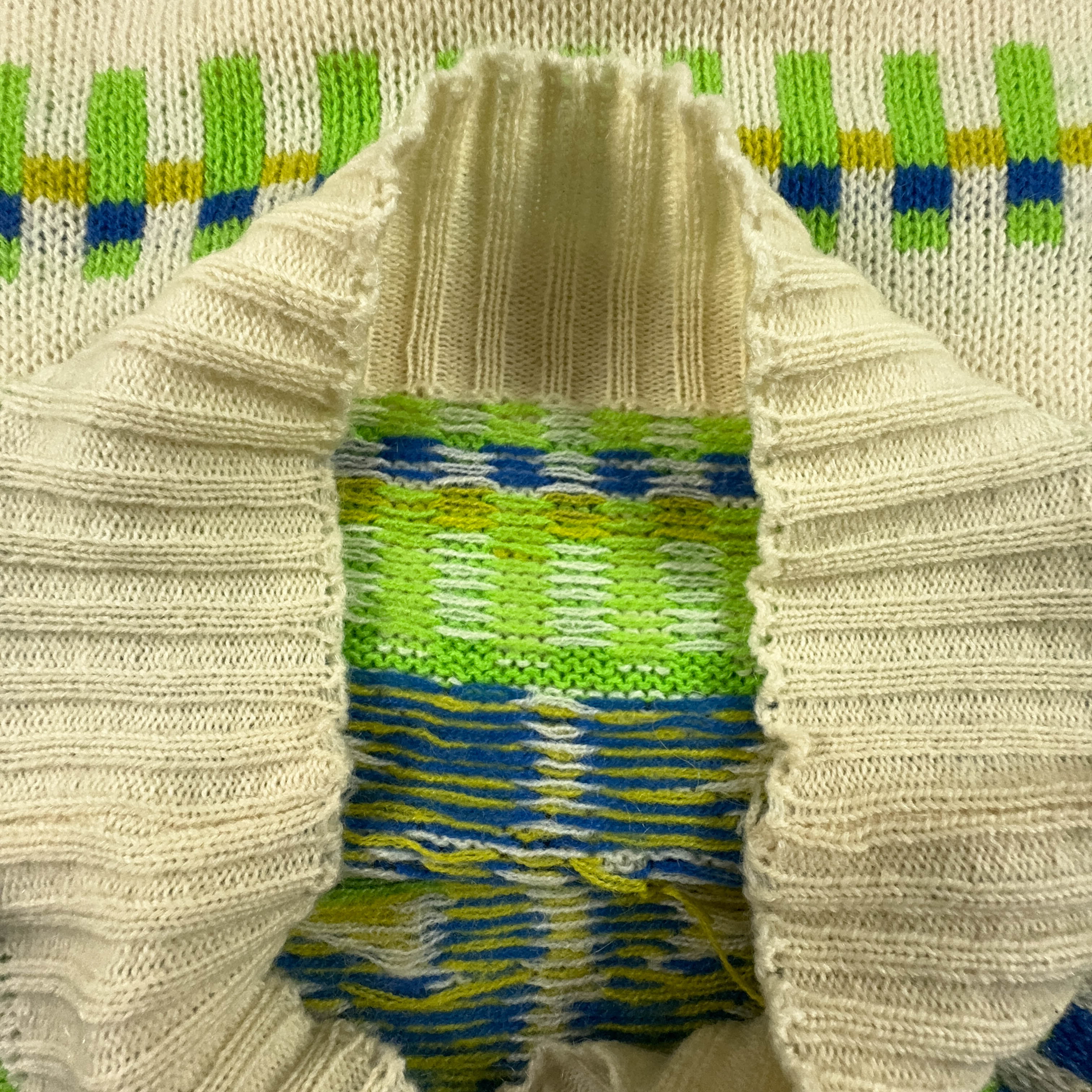 Maglione Vintage Stefanel 80% lana e mohair a fantasia verde e beige a girocollo - Taglia M uomo