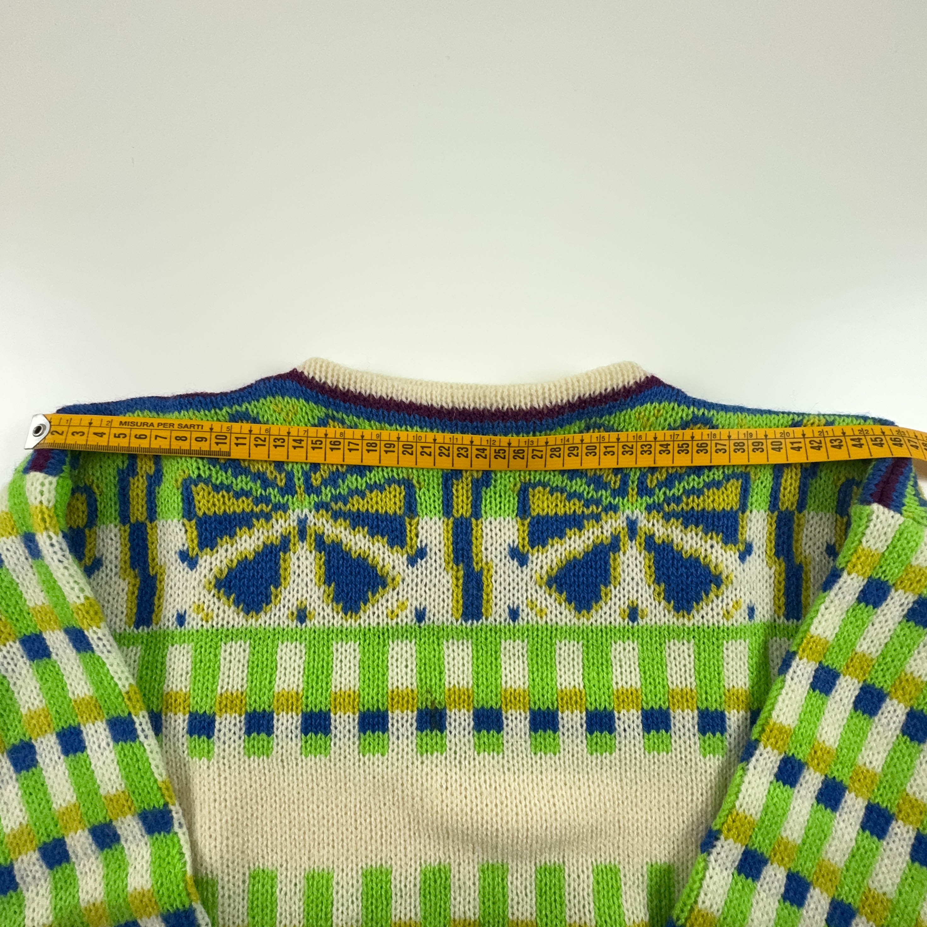 Maglione Vintage Stefanel 80% lana e mohair a fantasia verde e beige a girocollo - Taglia M uomo