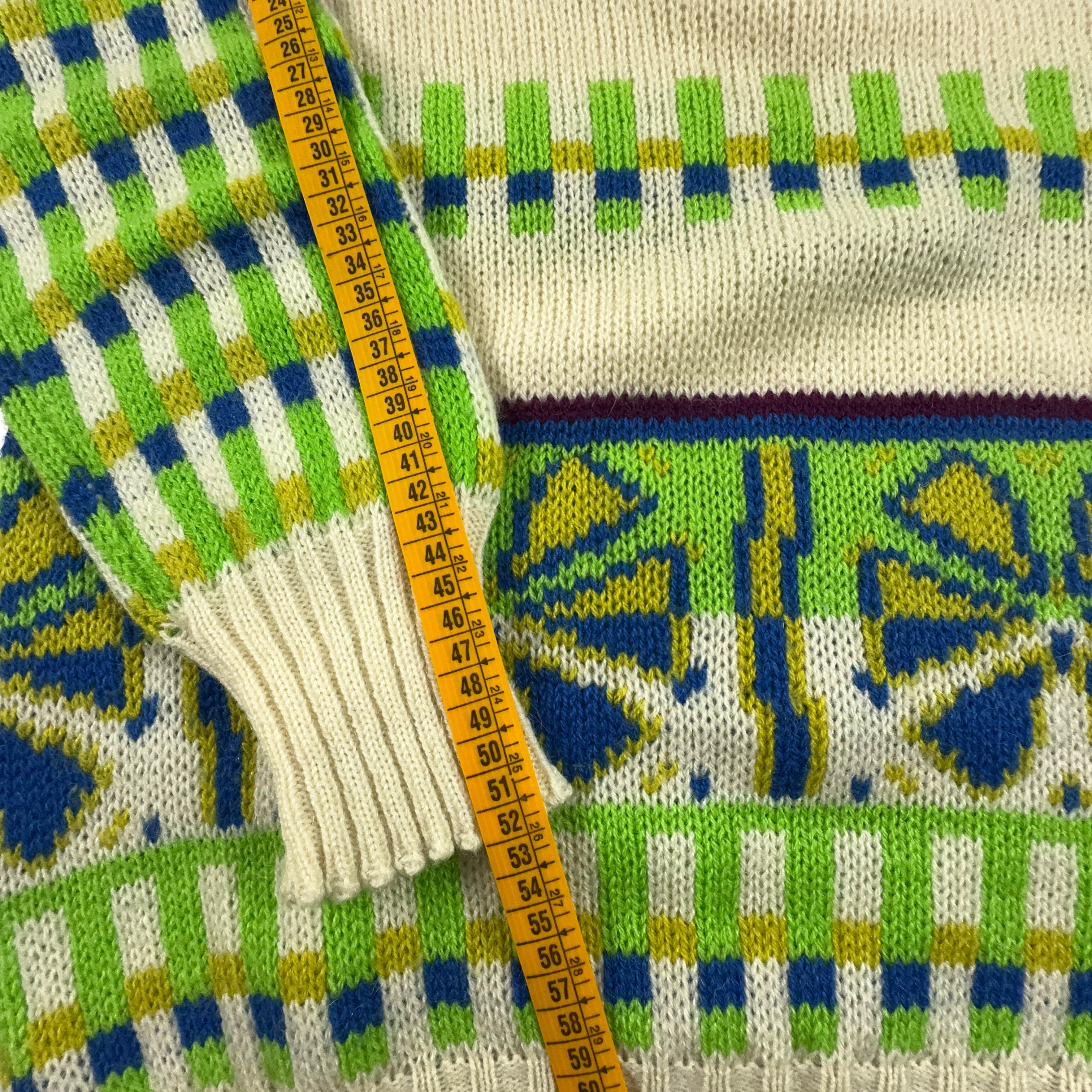 Maglione Vintage Stefanel 80% lana e mohair a fantasia verde e beige a girocollo - Taglia M uomo