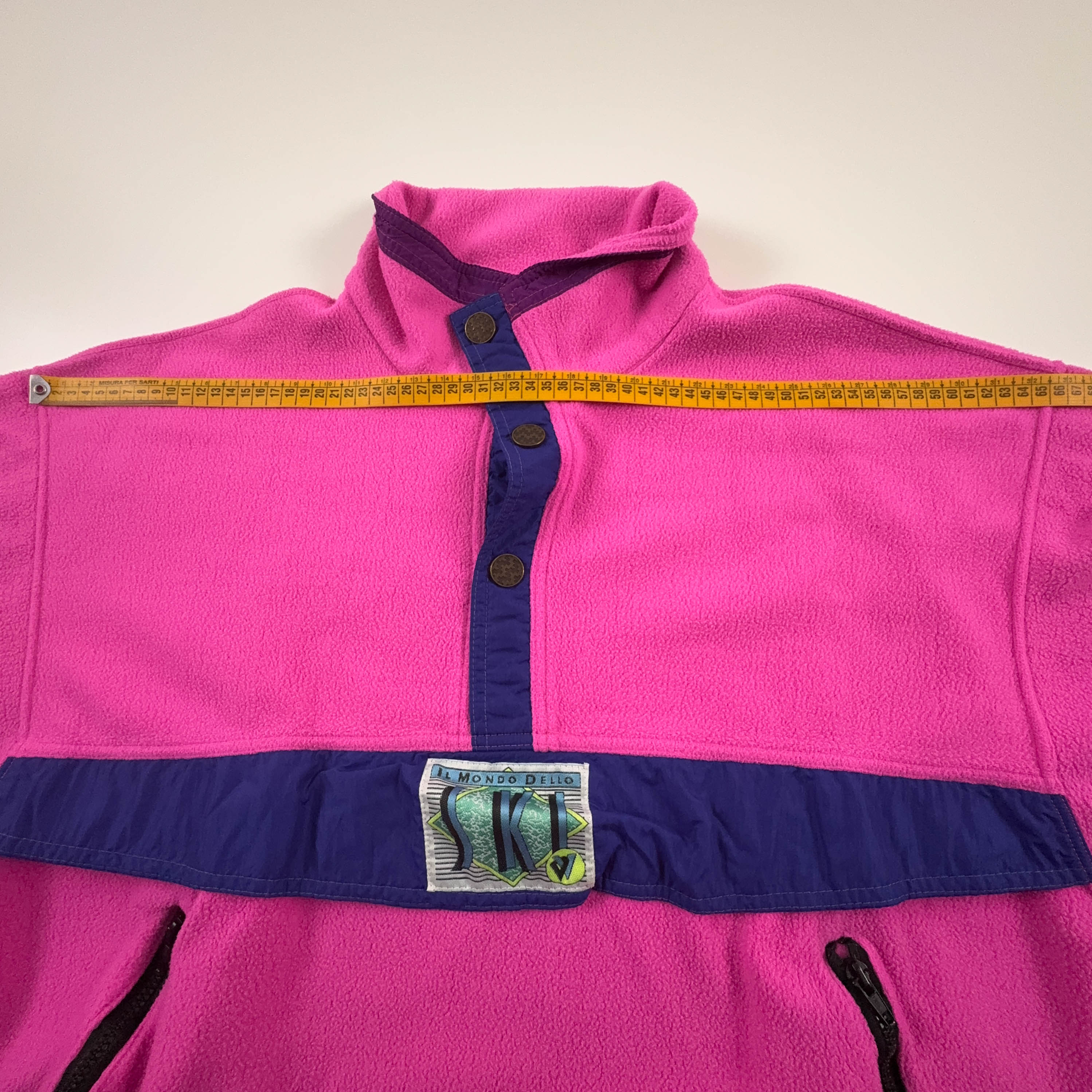 Pile Vintage rosa e viola con patch anni 80 90 - Taglia L uomo