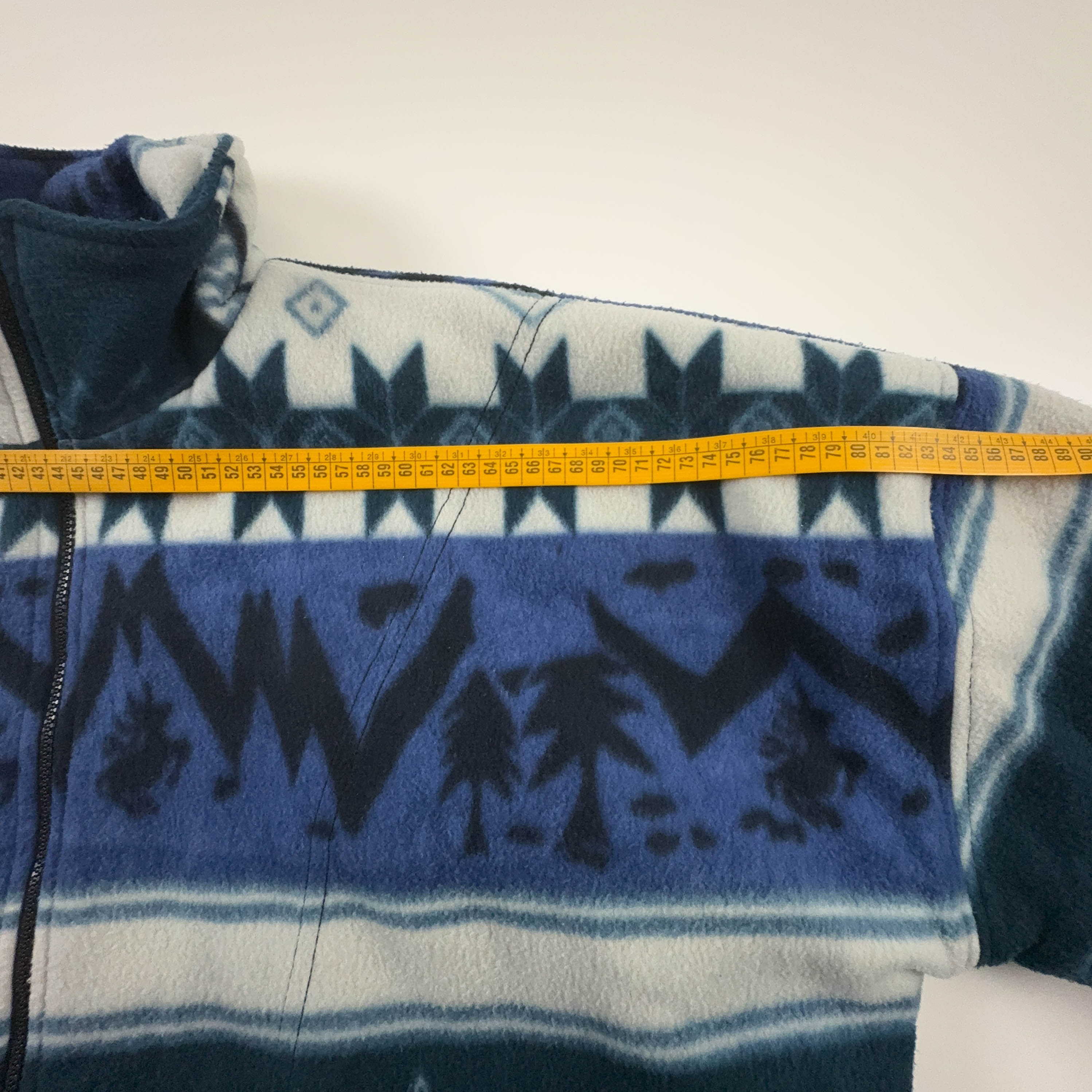 Pile Vintage blu e bianco foderato geometrico astratto anni 80 90 - Taglia XL uomo