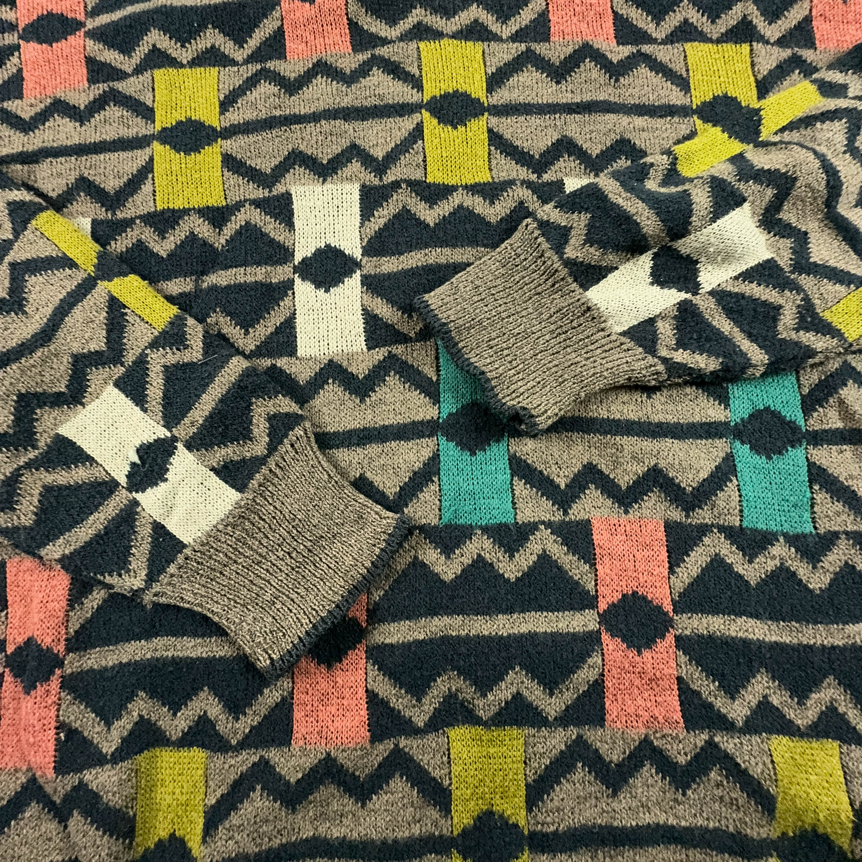 Maglione Vintage leggero a girocollo a fantasia verde misto cotone - Taglia 50 uomo