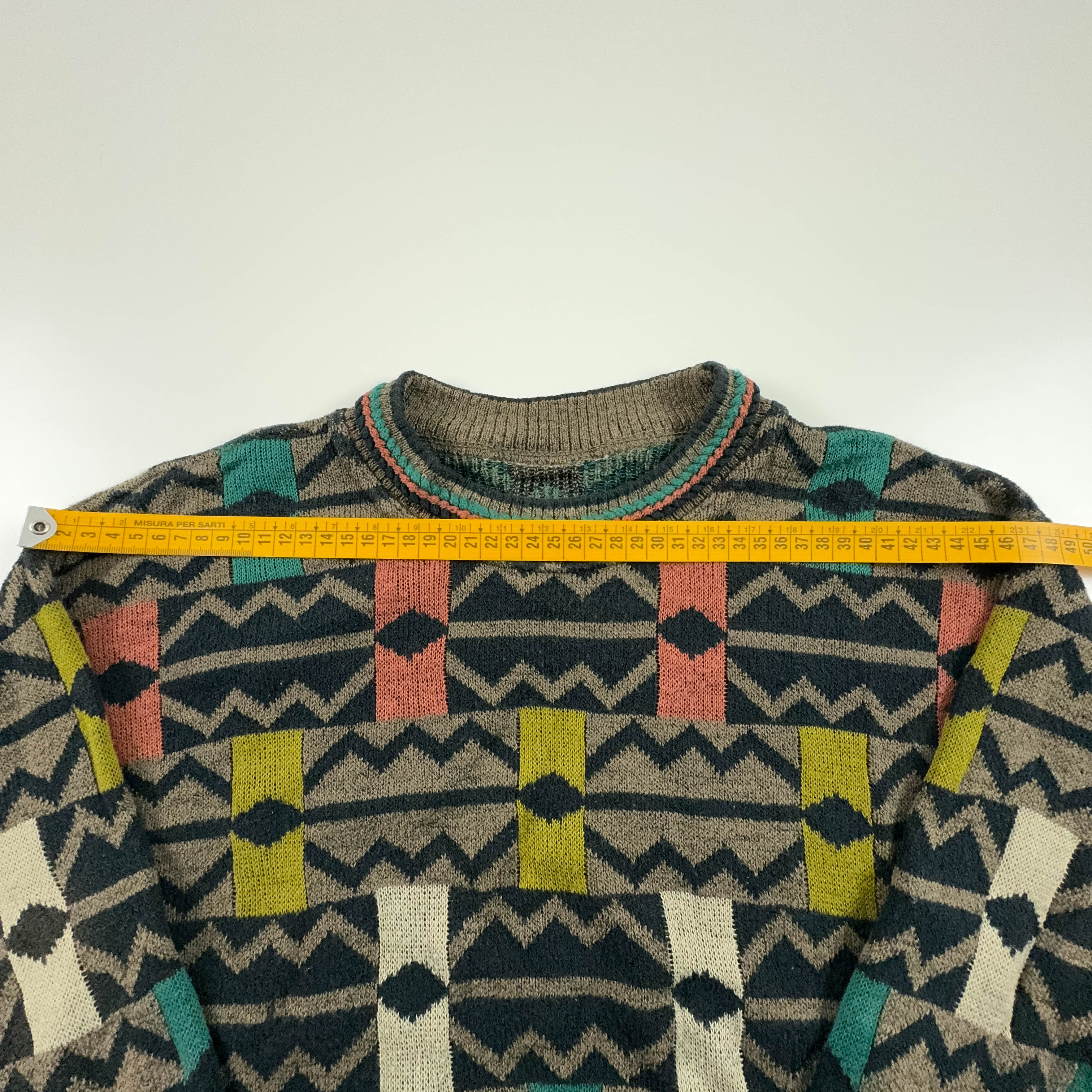 Maglione Vintage leggero a girocollo a fantasia verde misto cotone - Taglia 50 uomo