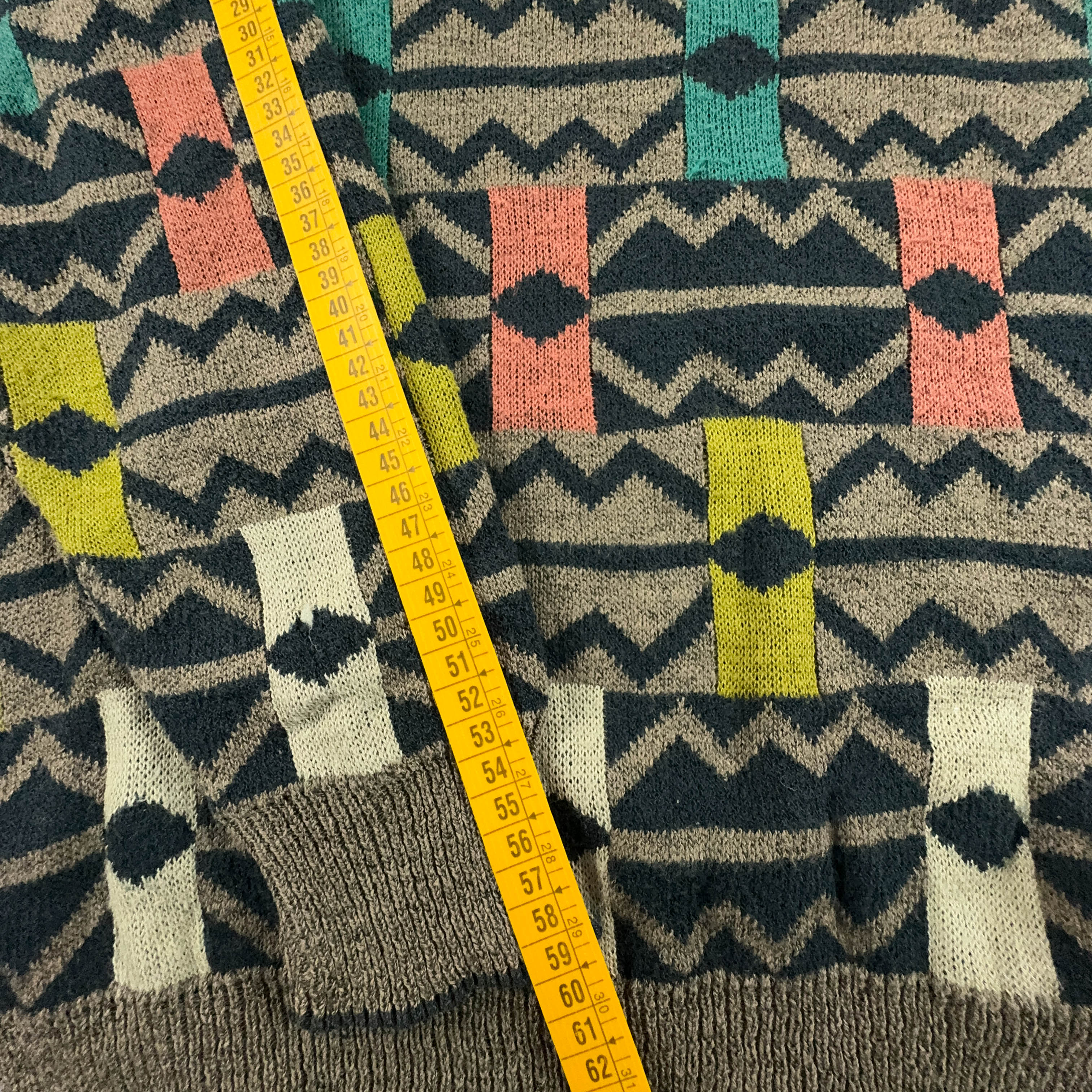 Maglione Vintage leggero a girocollo a fantasia verde misto cotone - Taglia 50 uomo