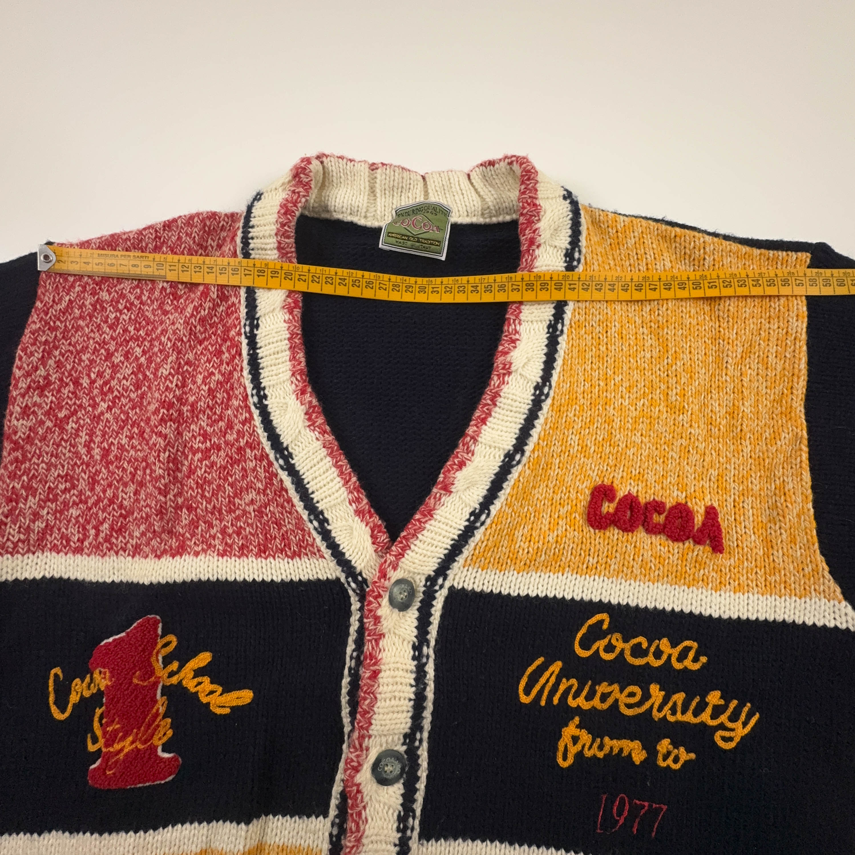 Cardigan Vintage rosso giallo blu 40% lana anni 80 90 - Taglia M/L uomo