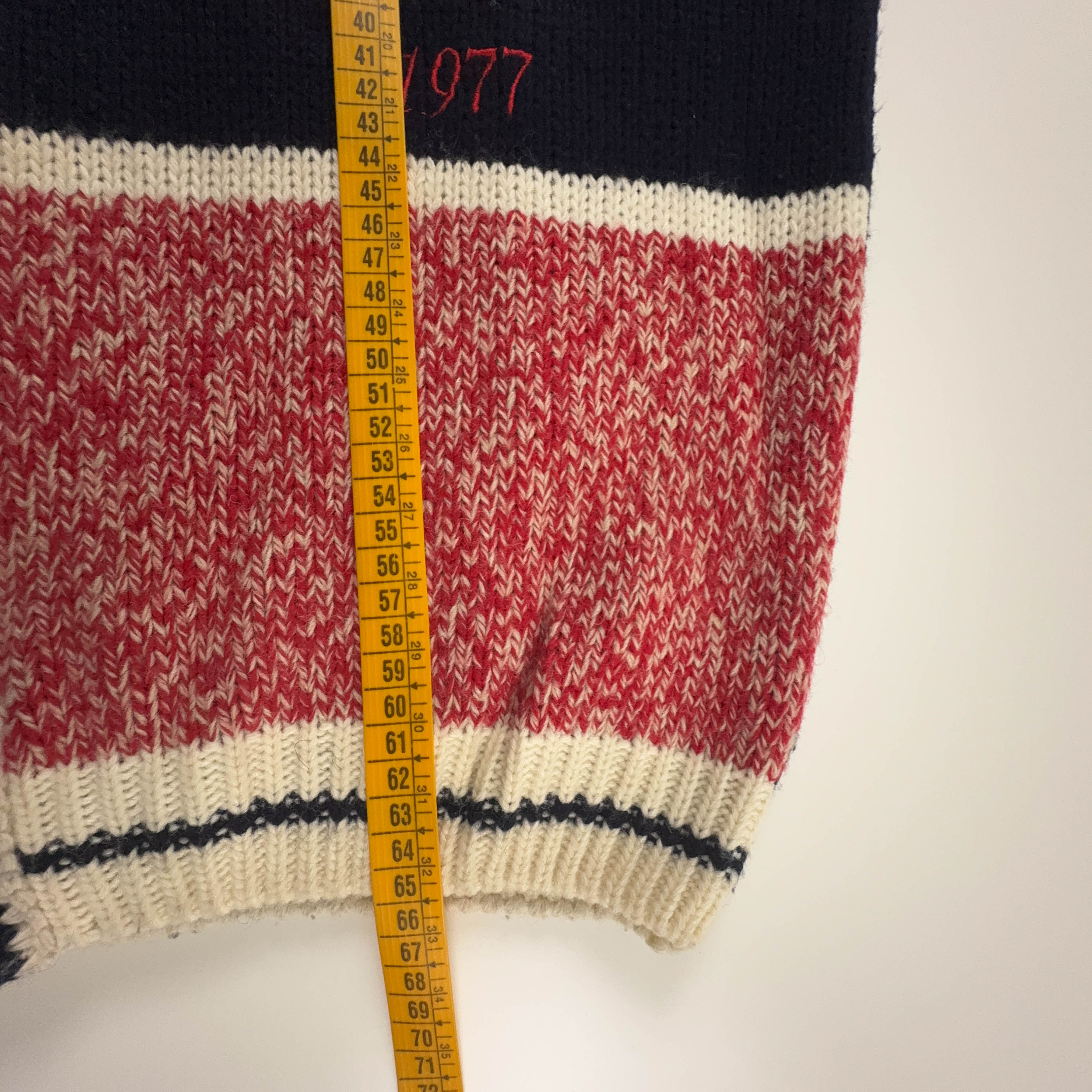 Cardigan Vintage rosso giallo blu 40% lana anni 80 90 - Taglia M/L uomo