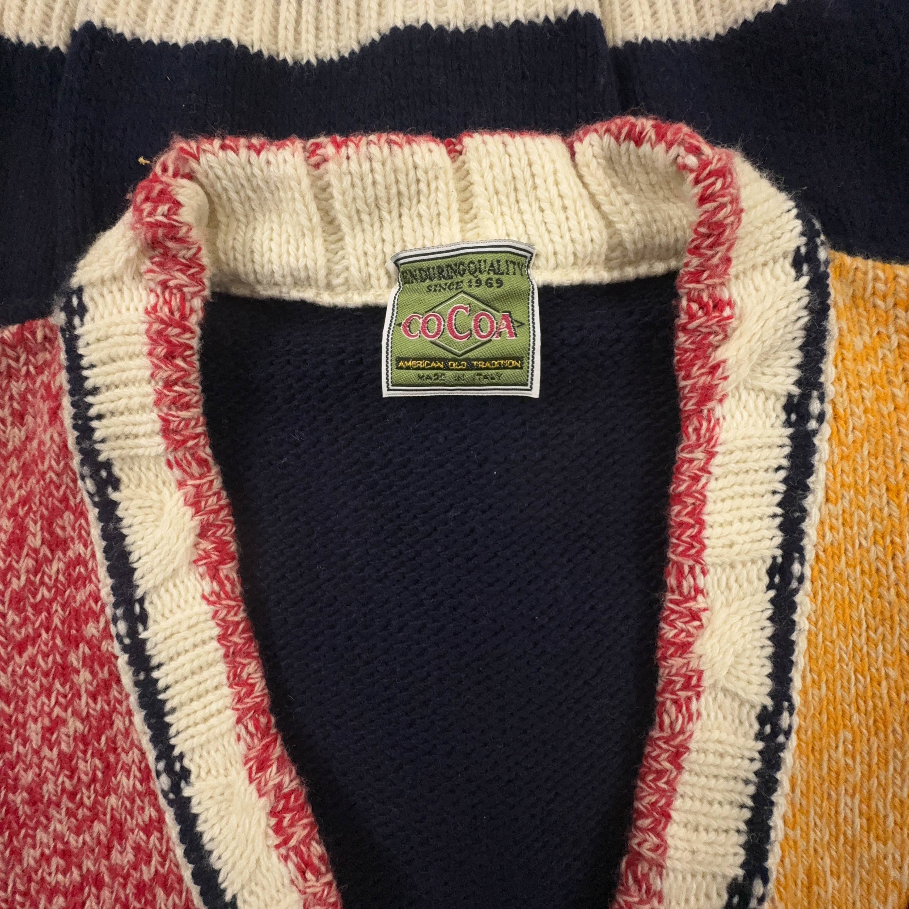 Cardigan Vintage rosso giallo blu 40% lana anni 80 90 - Taglia M/L uomo