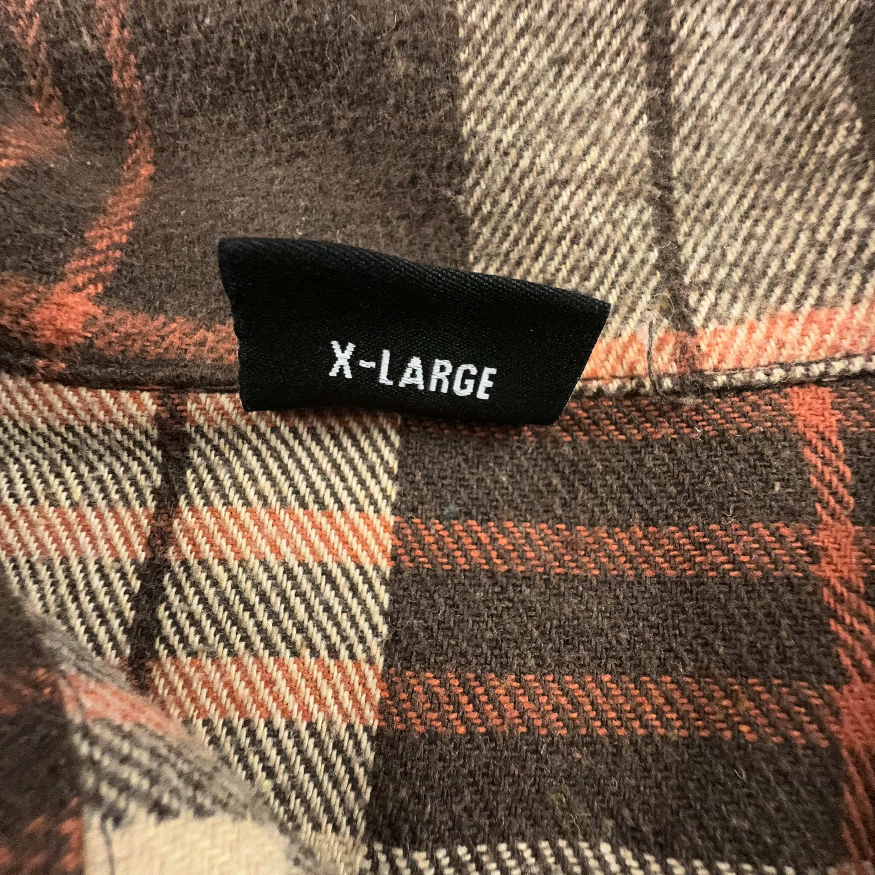 Camicia Vintage invernale a quadri beige e marrone Revenge made in USA con ricamo - Taglia XL uomo