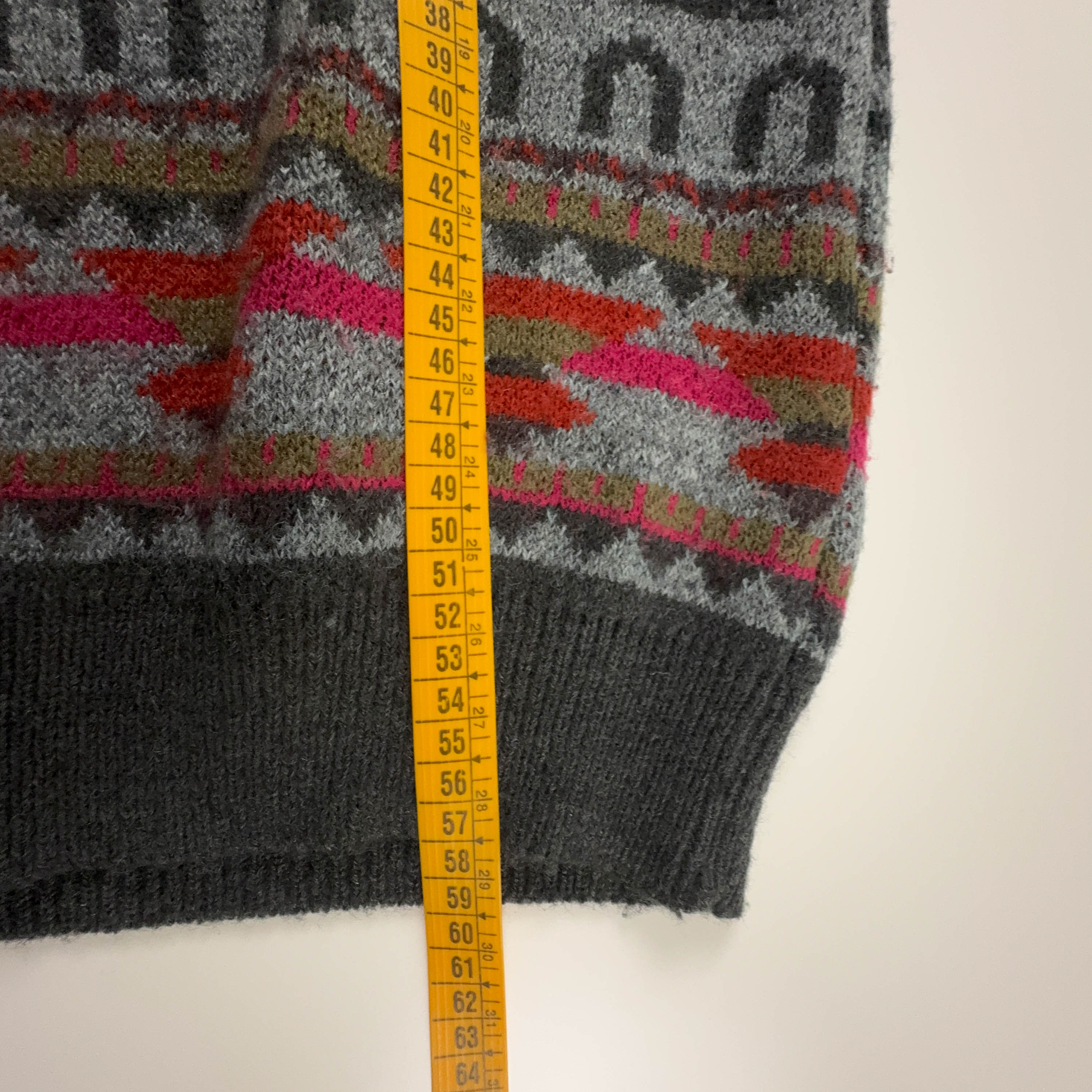 Cardigan Vintage grigio scuro geometrico 30% lana anni 80 90 - Taglia M uomo