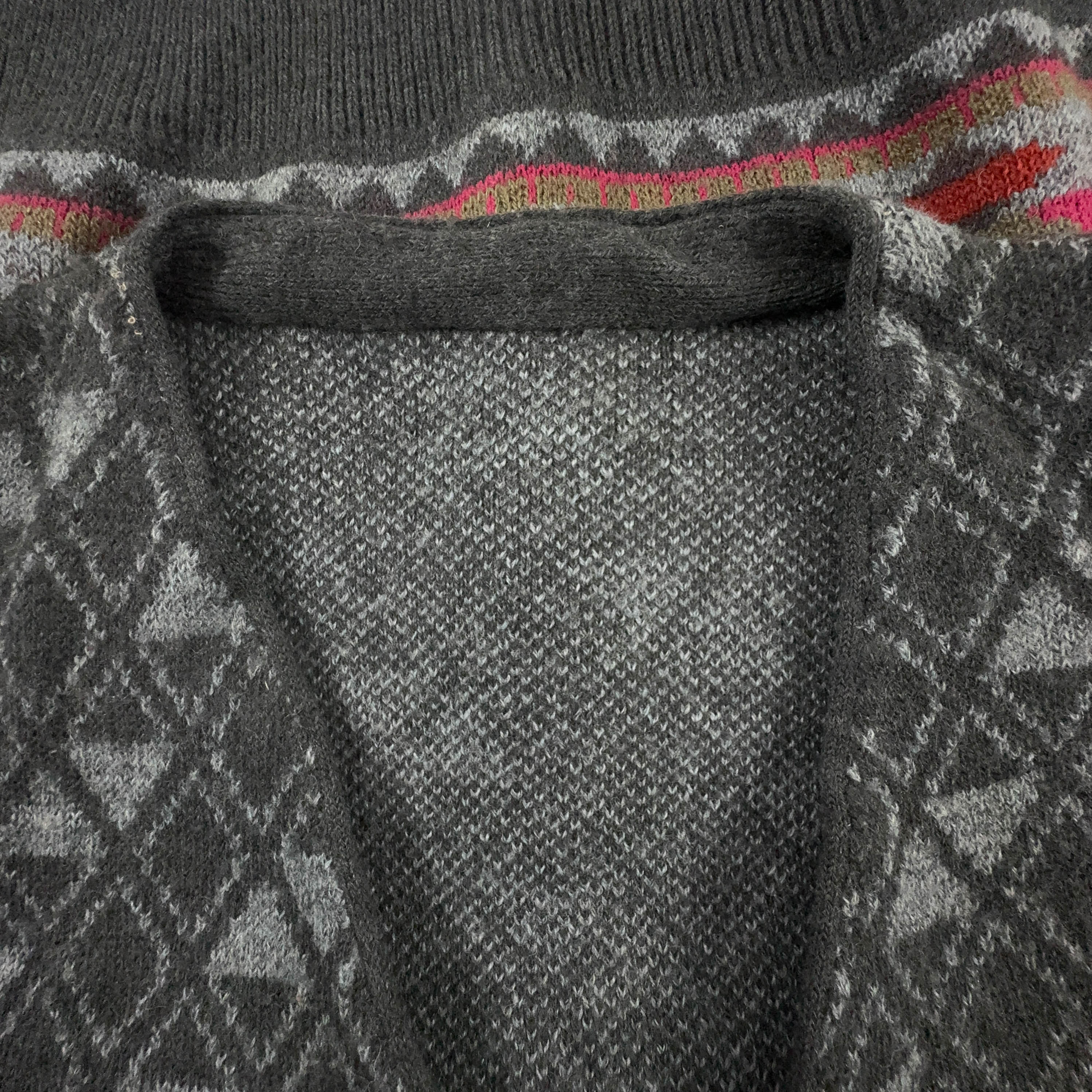 Cardigan Vintage grigio scuro geometrico 30% lana anni 80 90 - Taglia M uomo