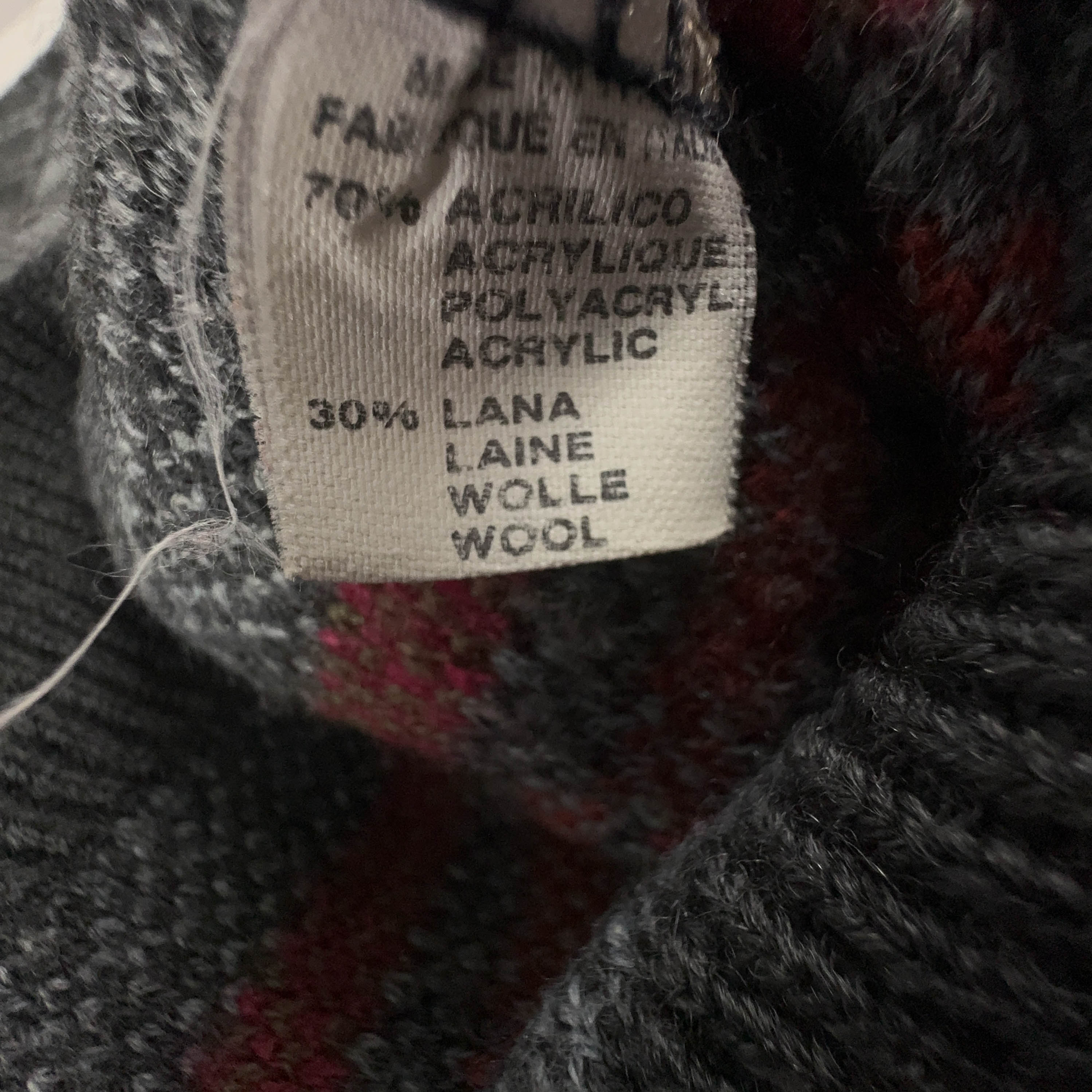 Cardigan Vintage grigio scuro geometrico 30% lana anni 80 90 - Taglia M uomo