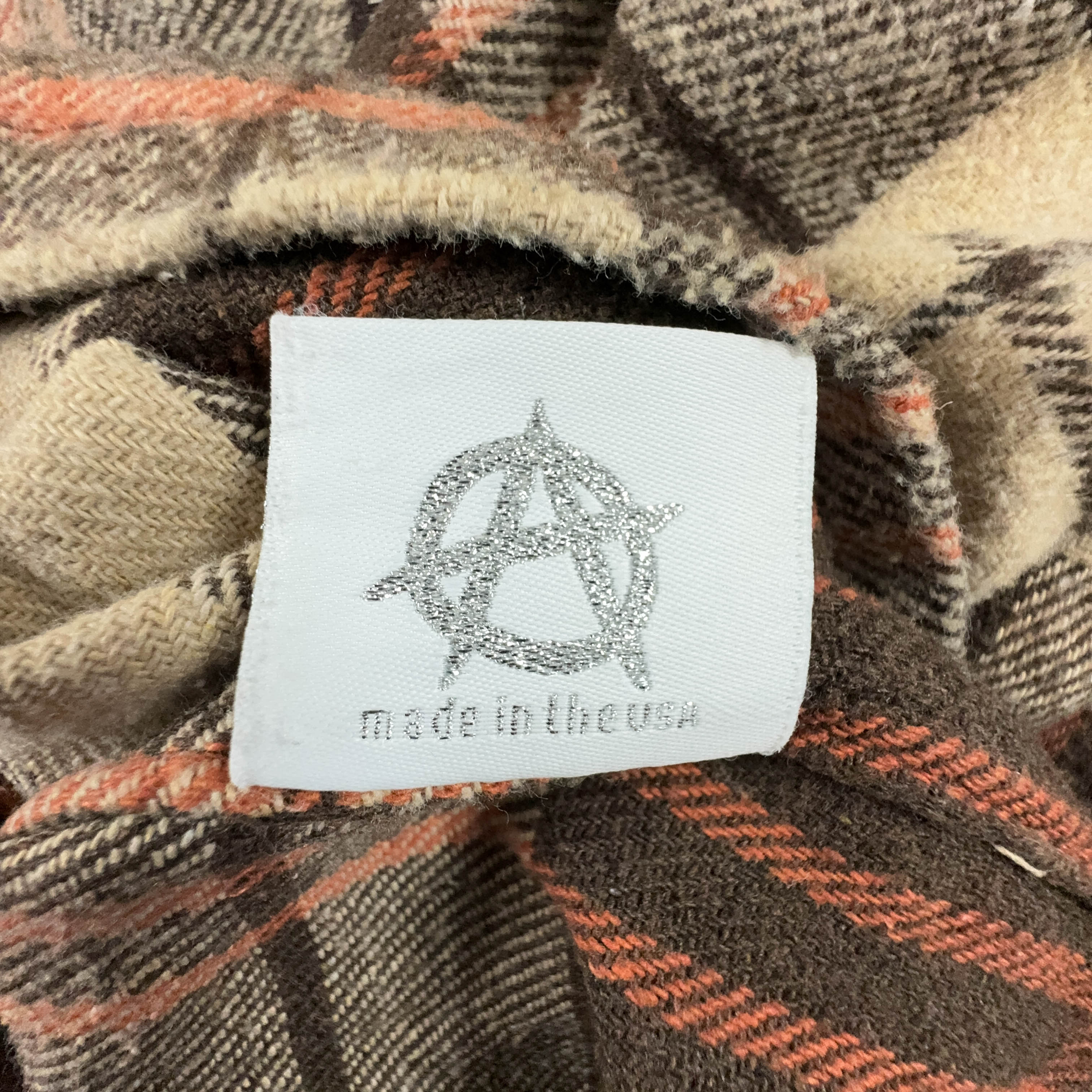 Camicia Vintage invernale a quadri beige e marrone Revenge made in USA con ricamo - Taglia XL uomo