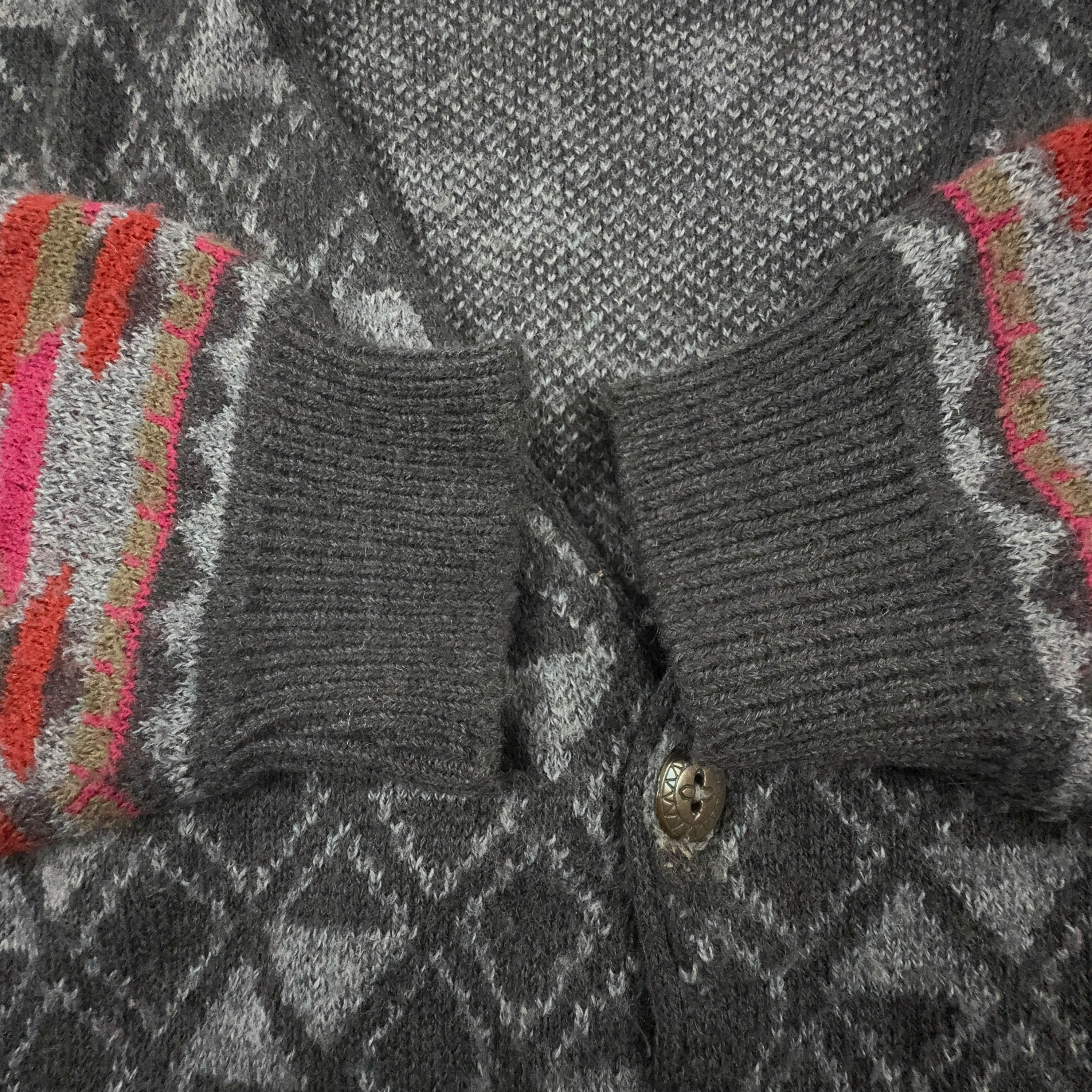 Cardigan Vintage grigio scuro geometrico 30% lana anni 80 90 - Taglia M uomo