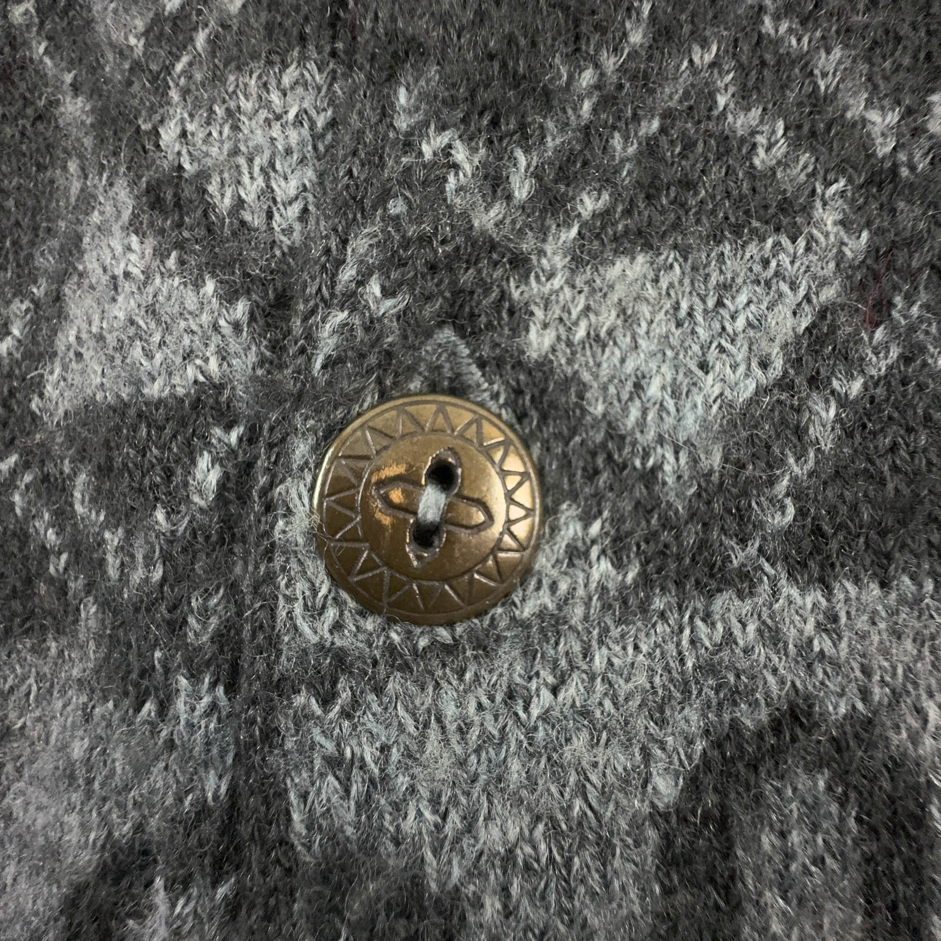 Cardigan Vintage grigio scuro geometrico 30% lana anni 80 90 - Taglia M uomo