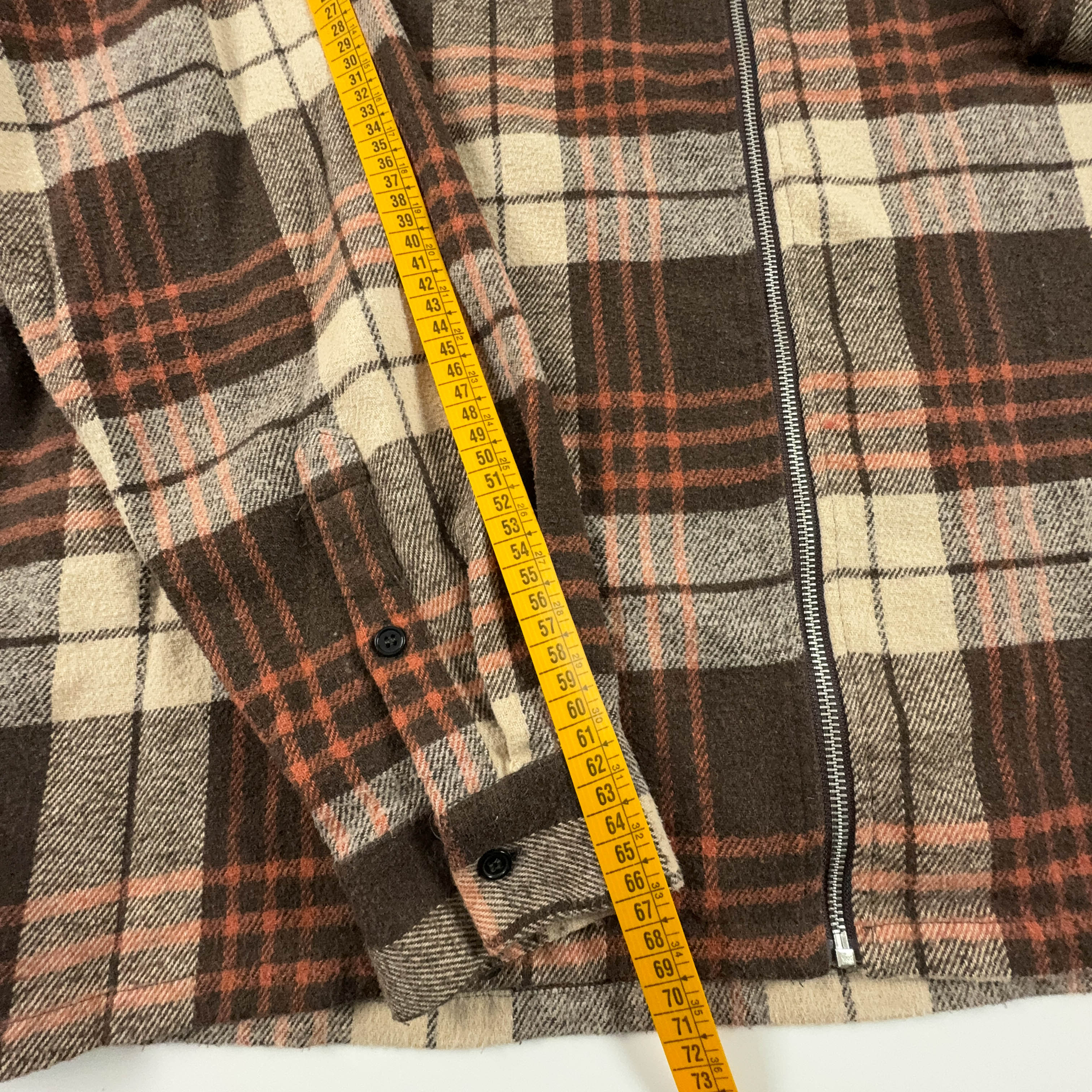 Camicia Vintage invernale a quadri beige e marrone Revenge made in USA con ricamo - Taglia XL uomo