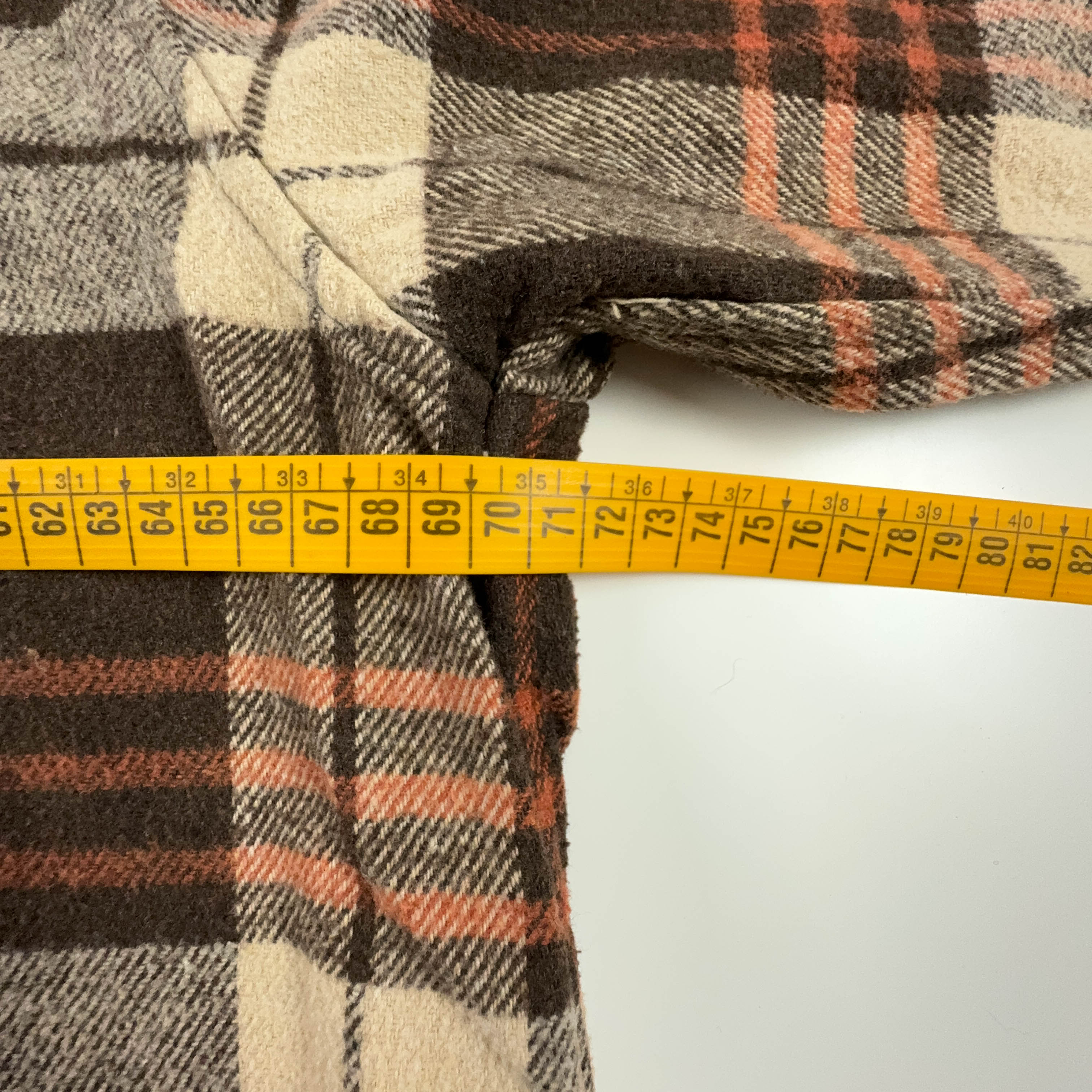 Camicia Vintage invernale a quadri beige e marrone Revenge made in USA con ricamo - Taglia XL uomo