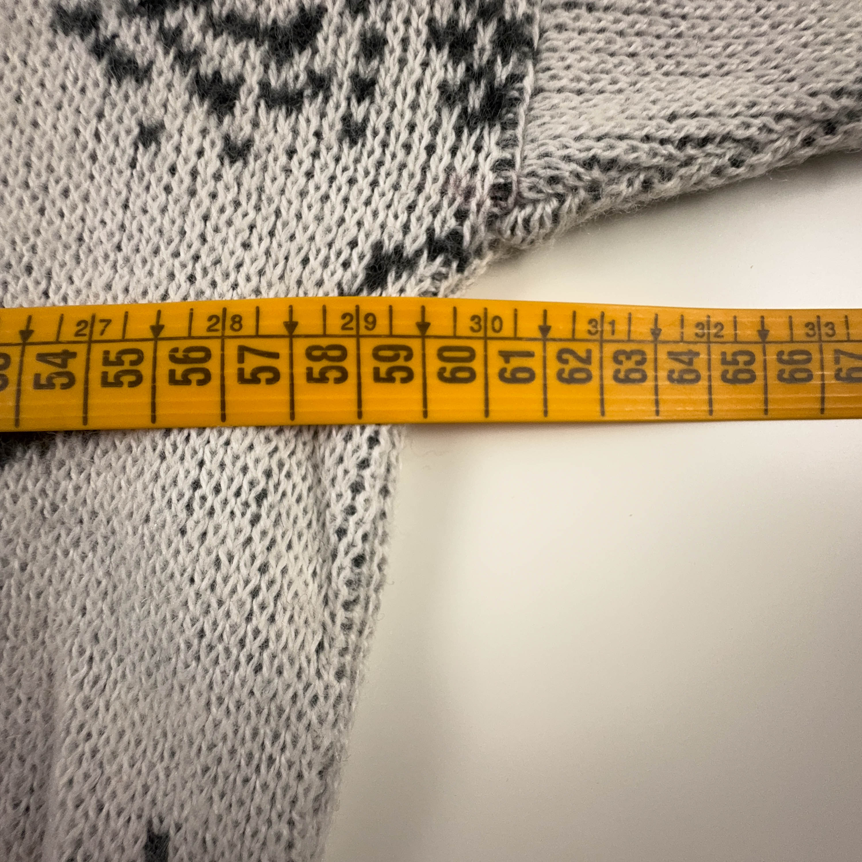 Maglione Vintage bianco e grigio girocollo con disegno anni 80 90 - Taglia M uomo